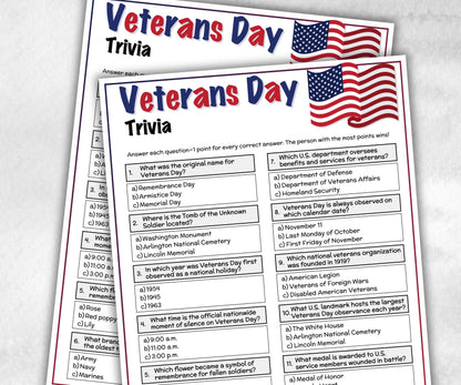 Veterans Day Trivia, Memorial Day, 4th Of July Game, Family Game Night, Patriotic Party Game,Family Reunion Game, Veterans Day Quiz question-Holidays -TheHustlingCatLady-Party Games