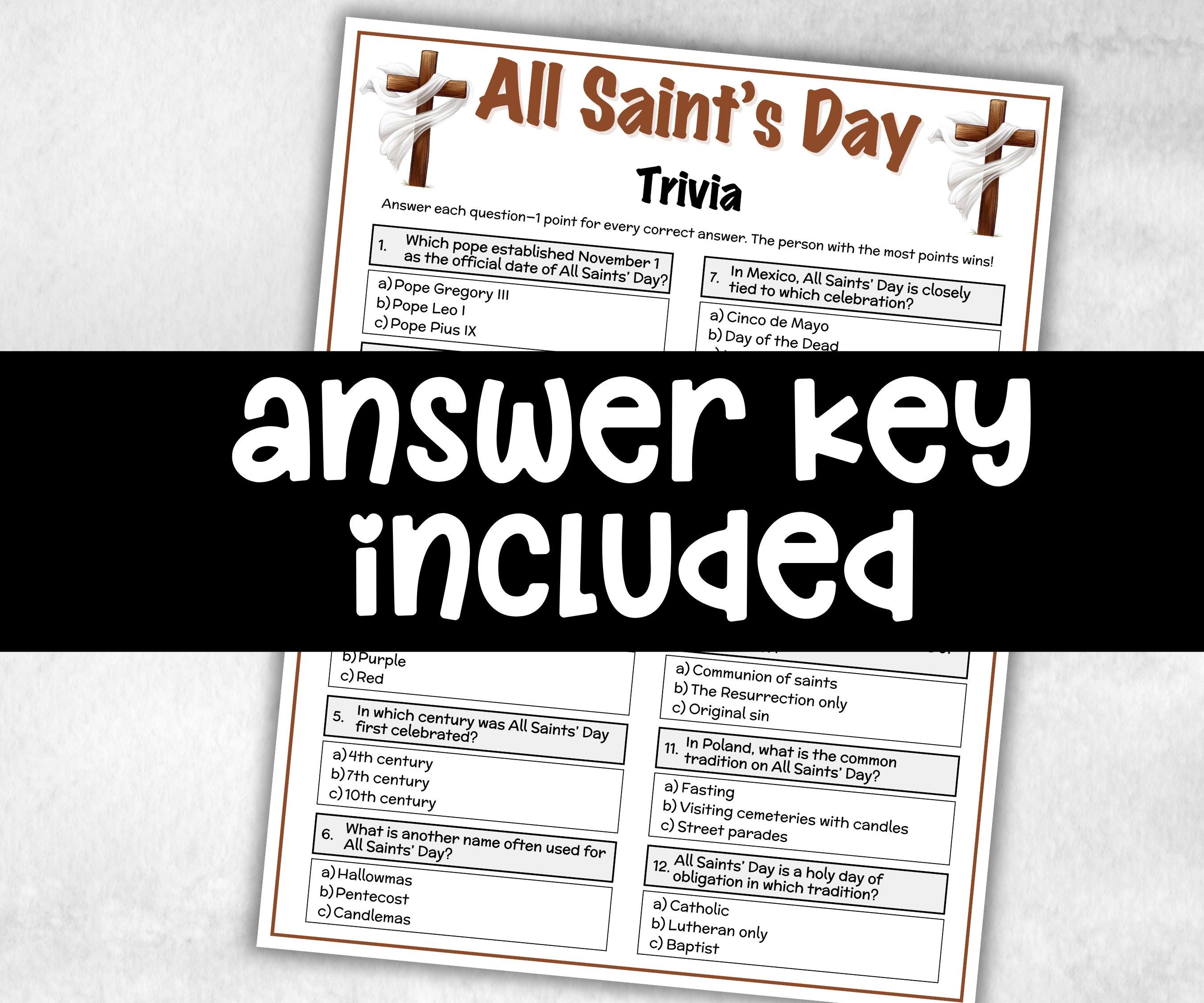 All Saint's Day Trivia, Catholic Church Activity, Church Fundraiser, Adult Teen church Icebreaker, Catholic Homeschool, All souls day party-Office Supplies -TheHustlingCatLady-Party Games