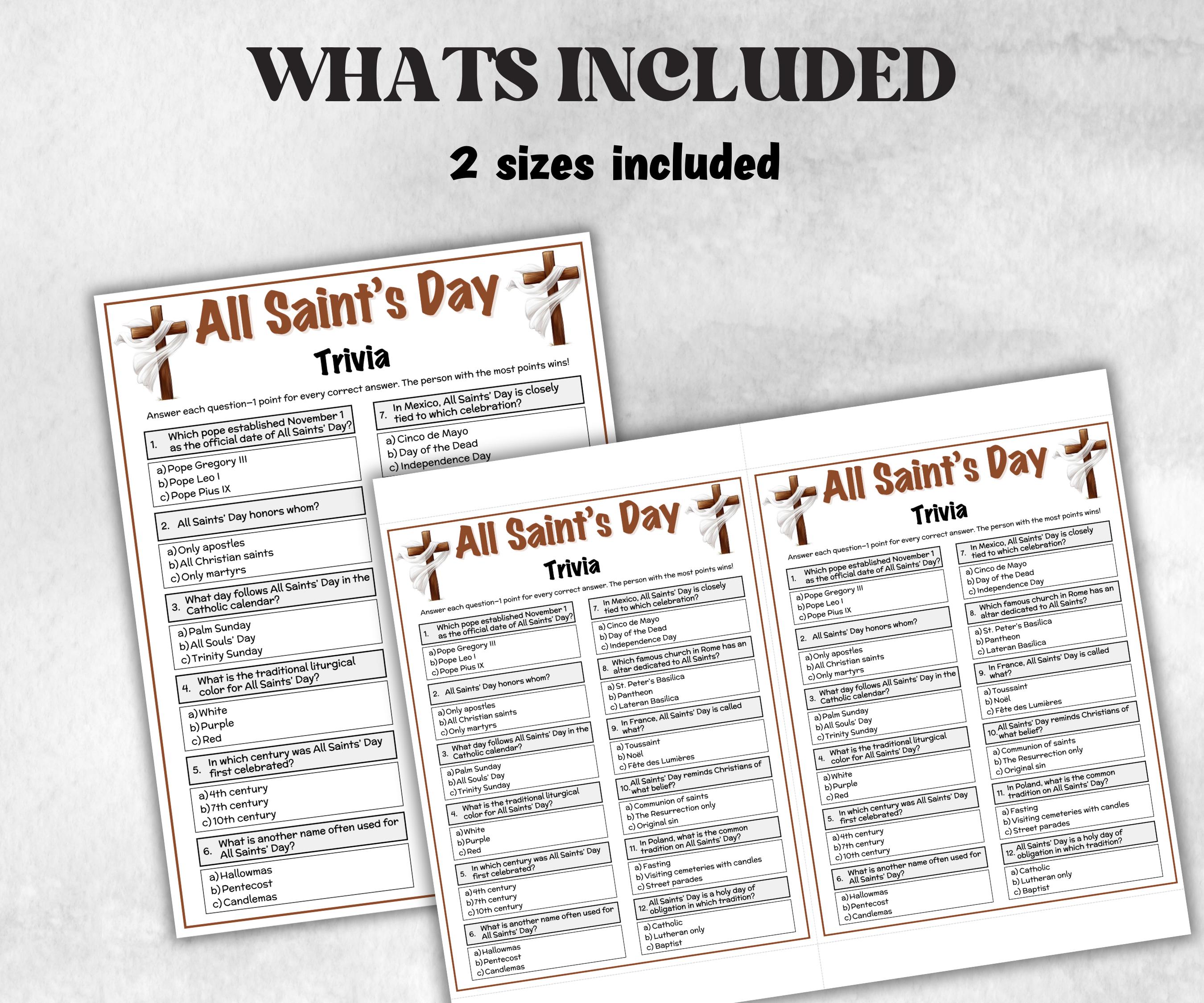 All Saint's Day Trivia, Catholic Church Activity, Church Fundraiser, Adult Teen church Icebreaker, Catholic Homeschool, All souls day party-Office Supplies -TheHustlingCatLady-Party Games