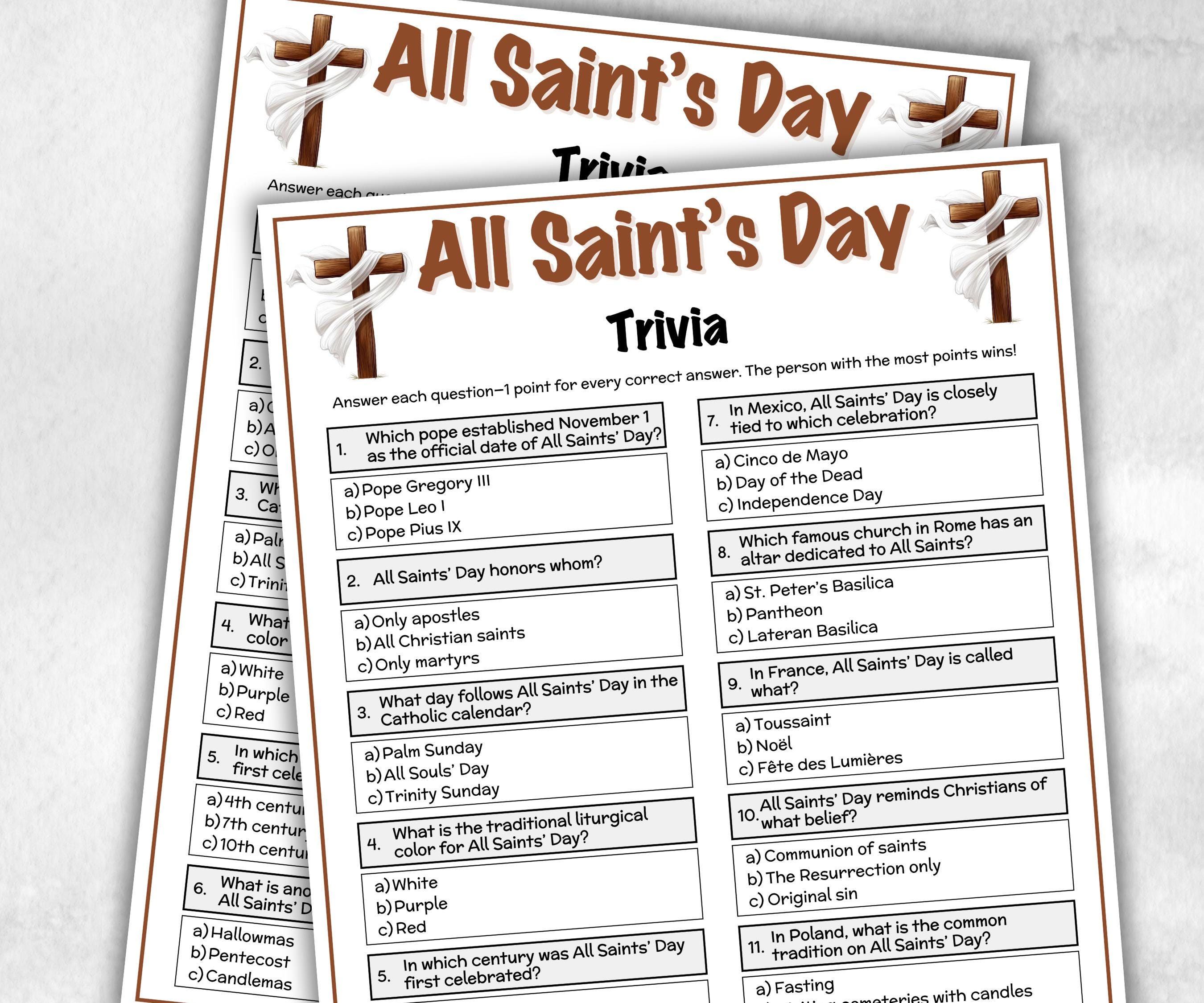 All Saint's Day Trivia, Catholic Church Activity, Church Fundraiser, Adult Teen church Icebreaker, Catholic Homeschool, All souls day party-Office Supplies -TheHustlingCatLady-Party Games