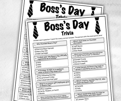 Boss's Day Trivia, Office Team Building Games, Coworker Activity, Happy Hour Office Party, Teammate Workmate Worker Holiday Quiz, Boss Game-Holidays -TheHustlingCatLady-Party Games