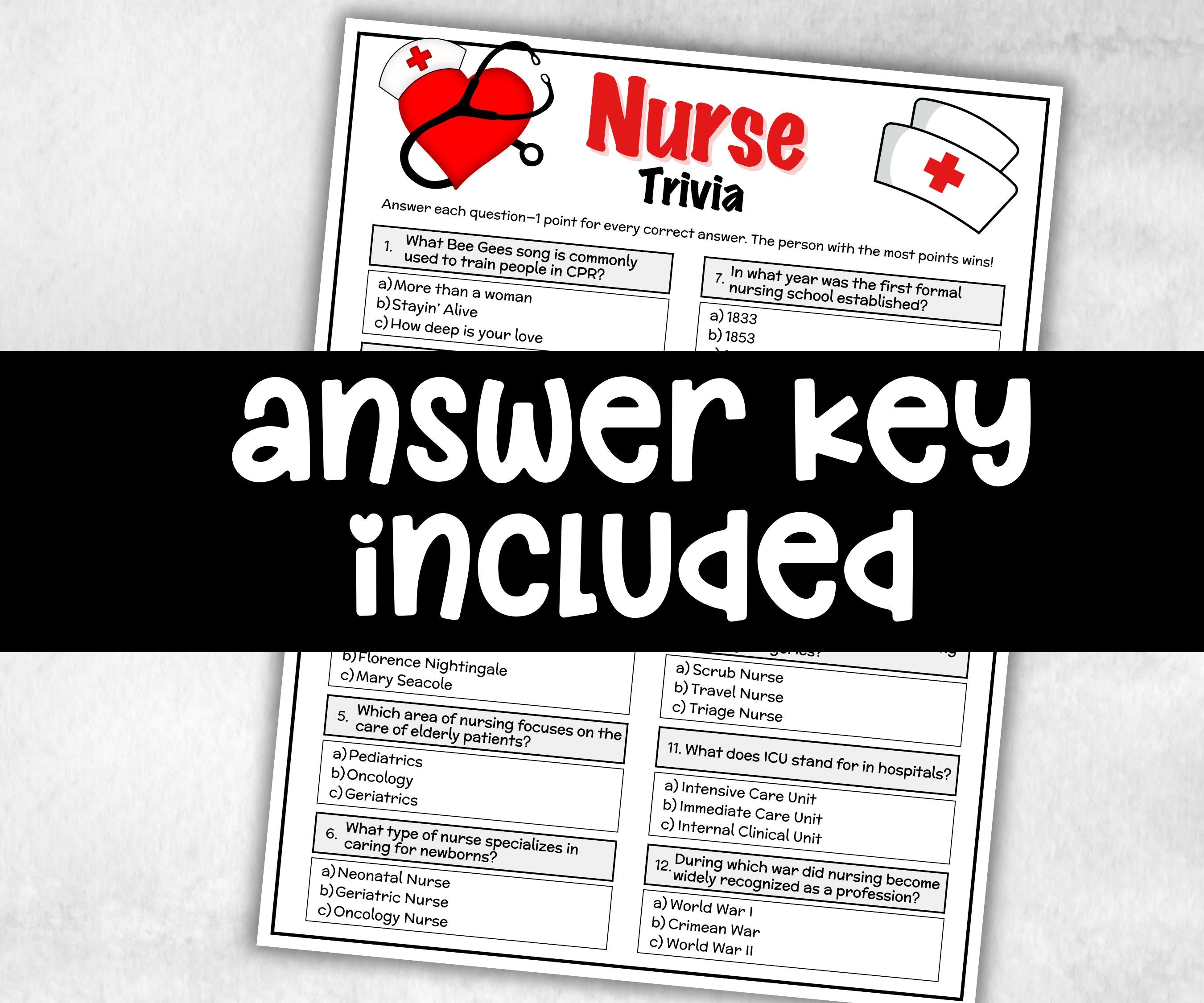 Nurse Trivia, Nurse Retirement, Nurse Graduation, Medical Trivia, Nurse Appreciation, Nurse Week, Hospital Party Game,Nursing School Student-Holidays -TheHustlingCatLady-Party Games