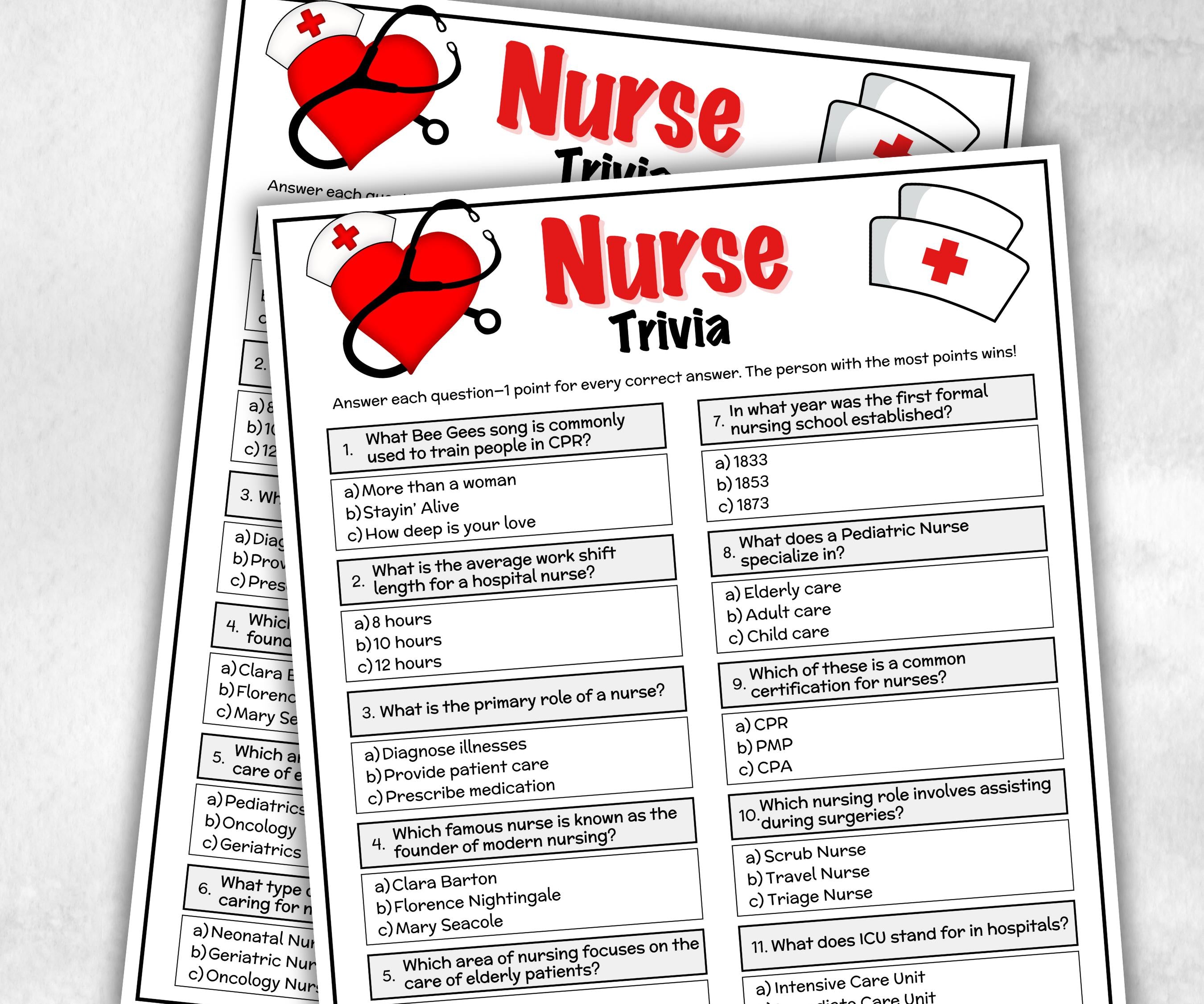 Nurse Trivia, Nurse Retirement, Nurse Graduation, Medical Trivia, Nurse Appreciation, Nurse Week, Hospital Party Game,Nursing School Student-Holidays -TheHustlingCatLady-Party Games