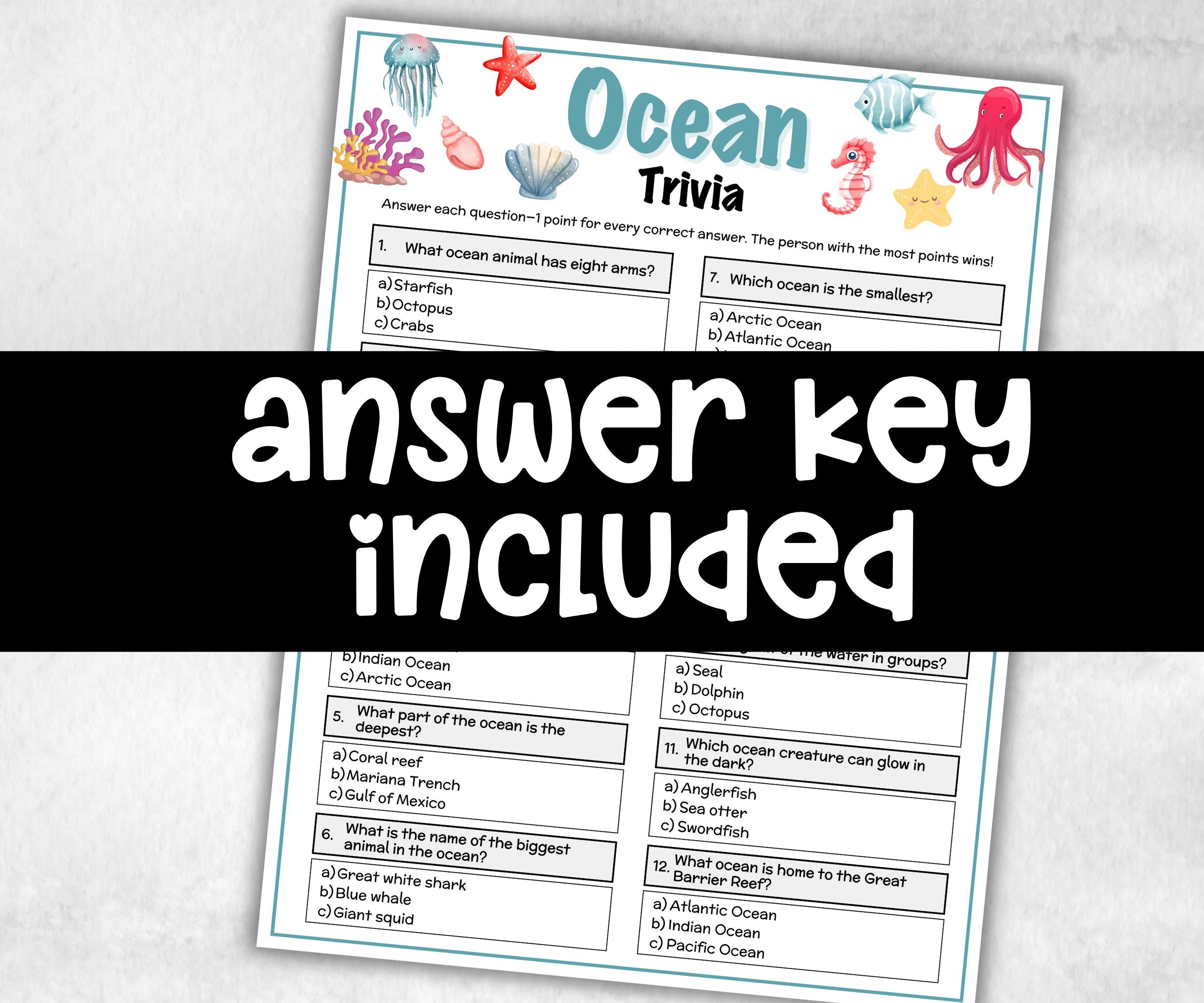 Ocean Trivia Game, Marine Life Trivia, Summer Trivia, Baby Trivia, Shark Trivia Game, Summer Party Games, Shark Week, Under The Sea Game-Holidays -TheHustlingCatLady-Party Games