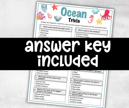 Ocean Trivia Game, Marine Life Trivia, Summer Trivia, Baby Trivia, Shark Trivia Game, Summer Party Games, Shark Week, Under The Sea Game-Holidays -TheHustlingCatLady-Party Games