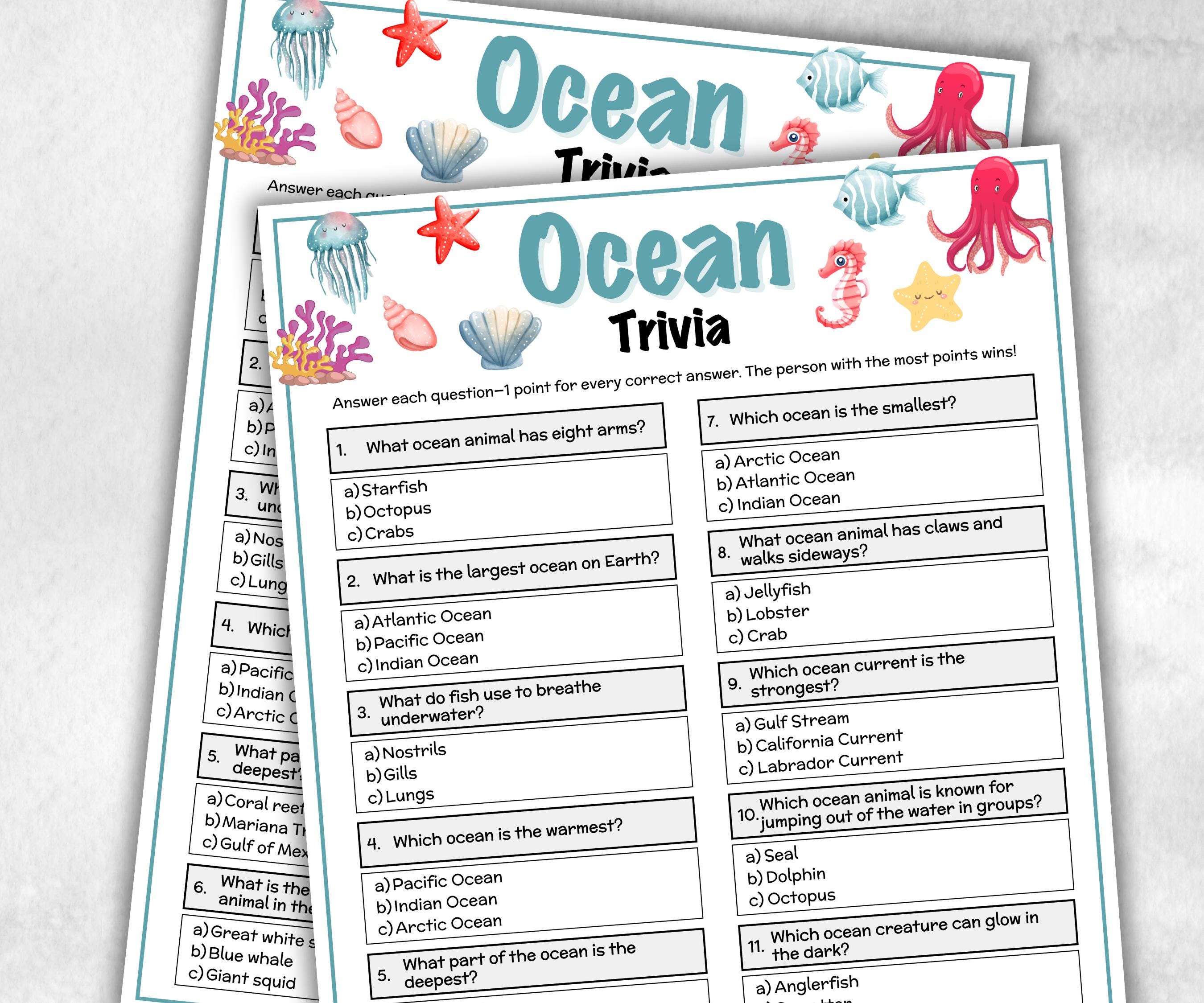 Ocean Trivia Game, Marine Life Trivia, Summer Trivia, Baby Trivia, Shark Trivia Game, Summer Party Games, Shark Week, Under The Sea Game-Holidays -TheHustlingCatLady-Party Games