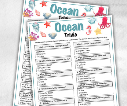 Ocean Trivia Game, Marine Life Trivia, Summer Trivia, Baby Trivia, Shark Trivia Game, Summer Party Games, Shark Week, Under The Sea Game-Holidays -TheHustlingCatLady-Party Games