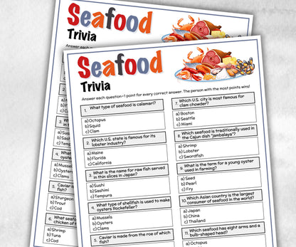 Seafood Trivia, Lake Beach, Camping Campground, Going Away Vacation, Indoor Outdoor Summer Cookout, Seafood Boil, Travel Quiz Questions-Holidays -TheHustlingCatLady-Party Games