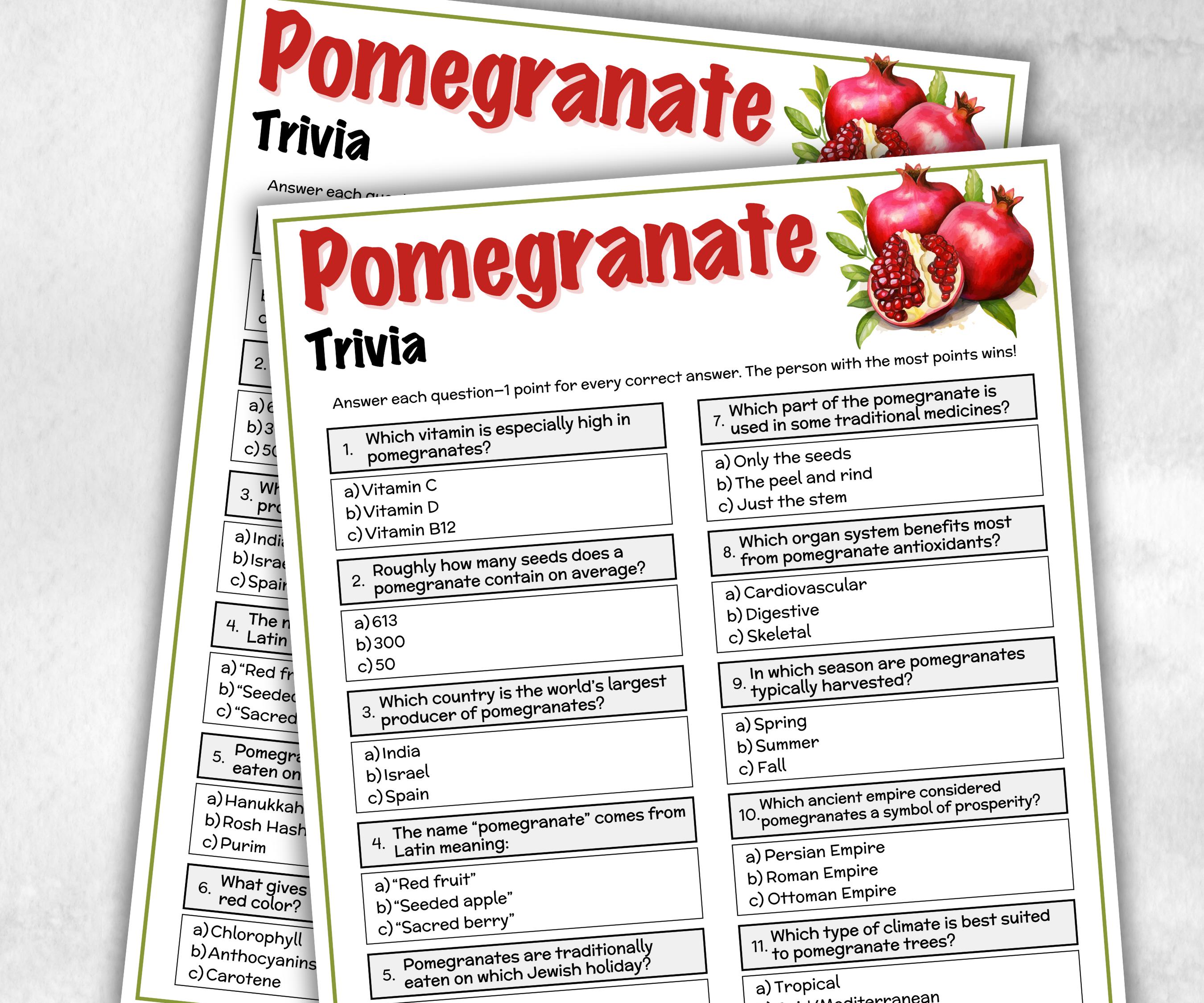 Pomegranate Trivia, Fall Autumn Game, Halloween Family Fun, Treat Exchange Game, Thanksgiving game, Apple Picking Theme, Autumn Party Quiz-Holidays -TheHustlingCatLady-Party Games