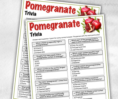 Pomegranate Trivia, Fall Autumn Game, Halloween Family Fun, Treat Exchange Game, Thanksgiving game, Apple Picking Theme, Autumn Party Quiz-Holidays -TheHustlingCatLady-Party Games
