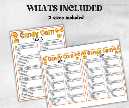 Printable Candy Corn Trivia, Halloween Fall Theme Birthday Activity, Seniors Trivia Game Night, Family Reunion, Ladies night summer Spring-Holidays -TheHustlingCatLady-Party Games