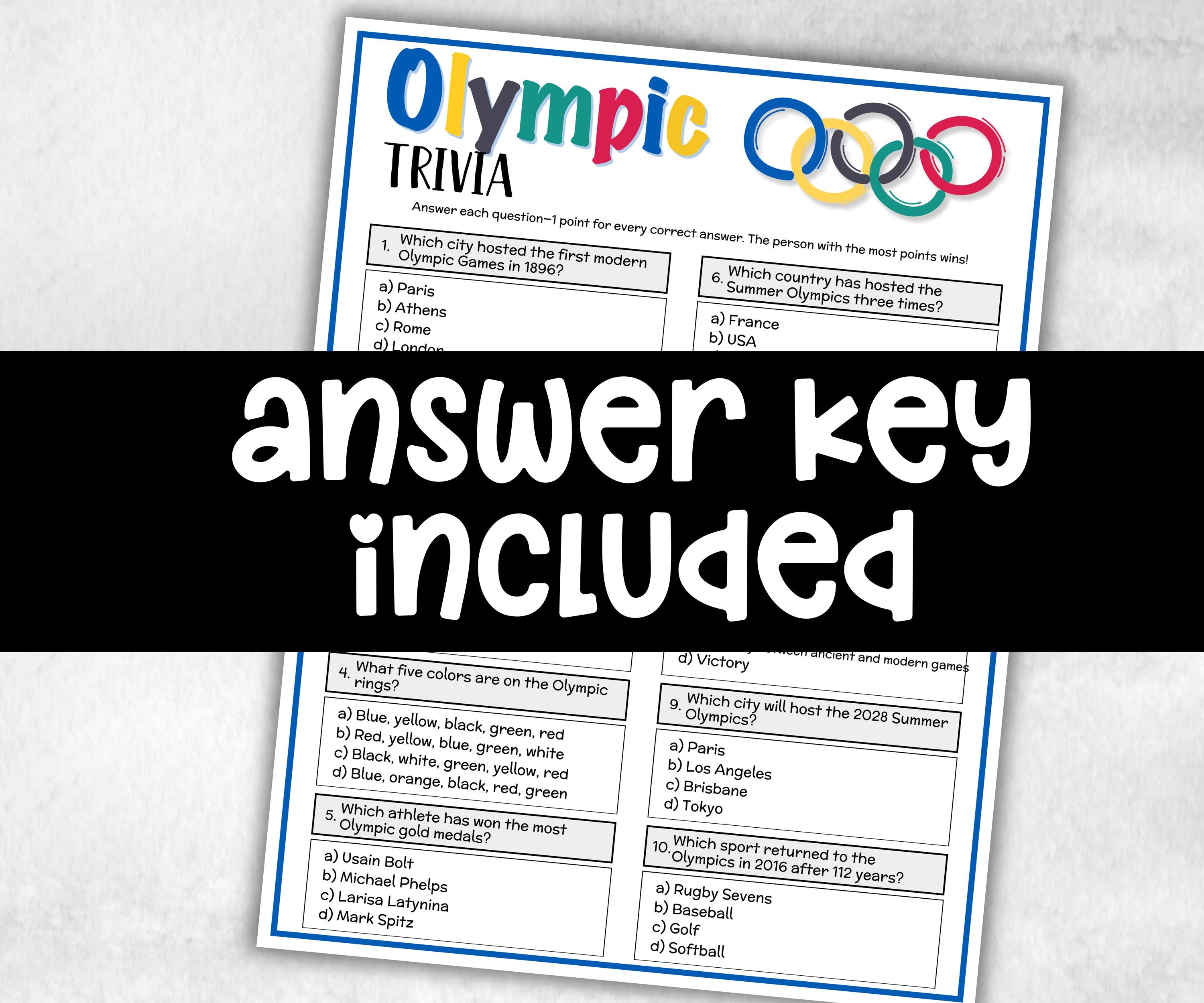 Printable Olympic Trivia, Sports Theme Birthday Activity, Seniors Trivia Game Night, Athletic Game, Family Reunion, summer Spring fall party-Holidays -TheHustlingCatLady-Party Games