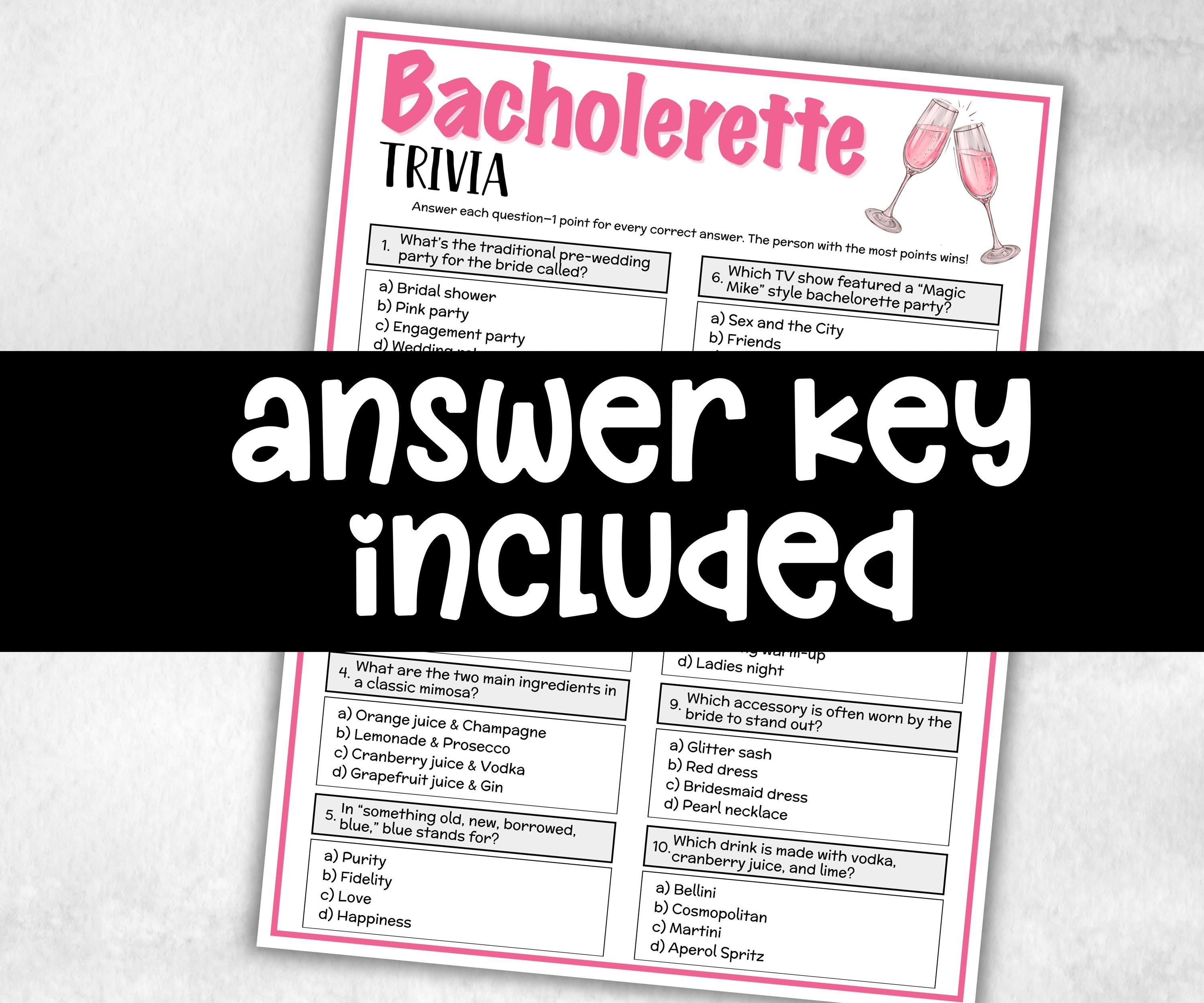 Printable Bacholerette Trivia, Bridal Shower, Ladies night summer Spring, church sunday group, friends trivia night, family guessing game-Holidays -TheHustlingCatLady-Party Games