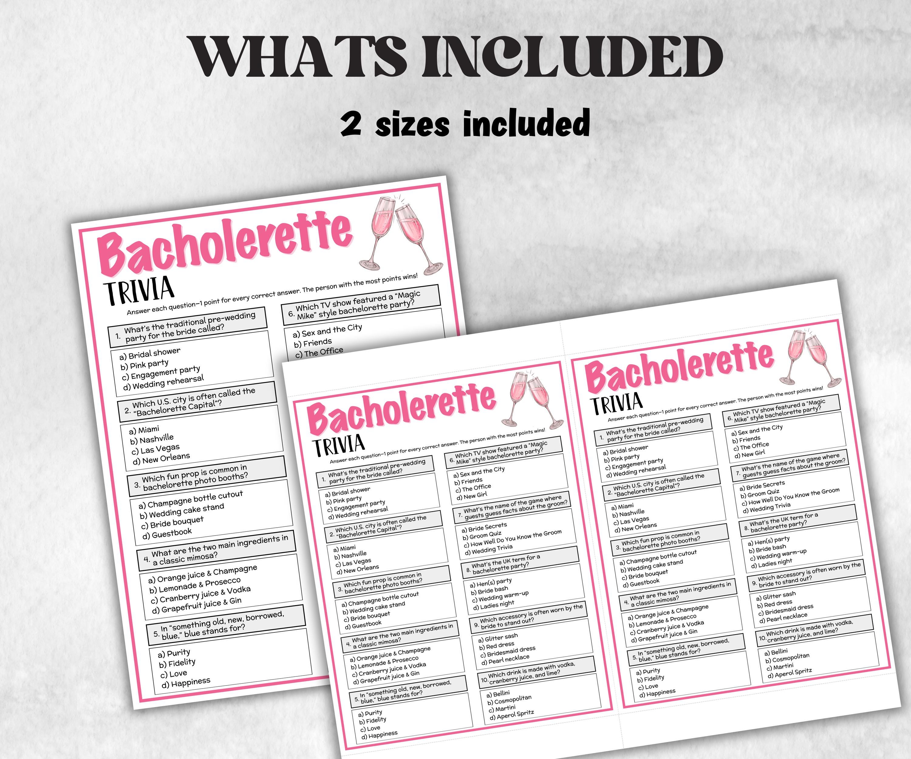 Printable Bacholerette Trivia, Bridal Shower, Ladies night summer Spring, church sunday group, friends trivia night, family guessing game-Holidays -TheHustlingCatLady-Party Games