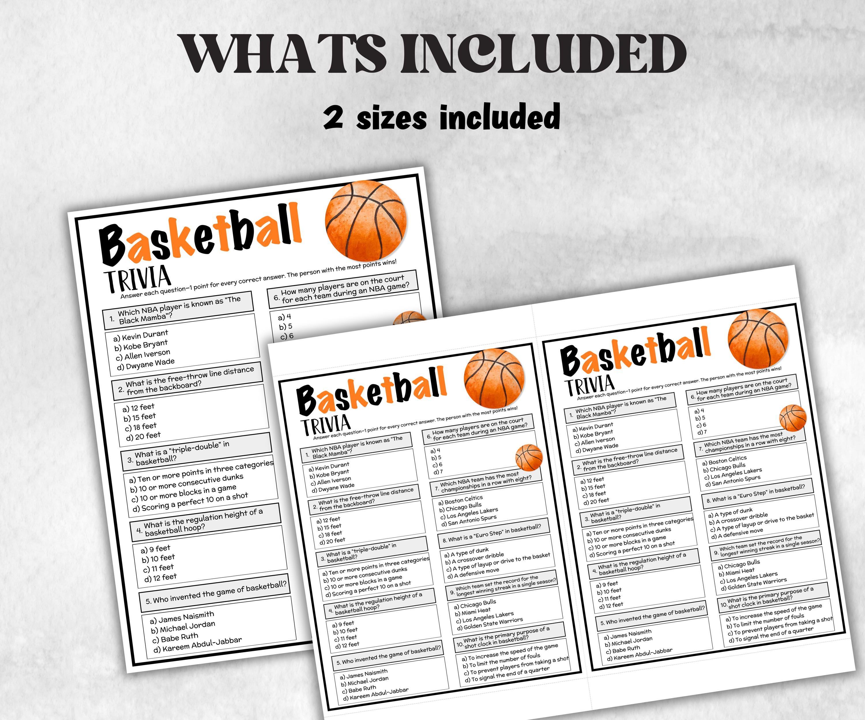 Printable Basketball Trivia, Sports Theme Birthday Activity, Senior Trivia Night, Athletic Game, NBA NCAA, summer Spring fall, Championship-Holidays -TheHustlingCatLady-Party Games