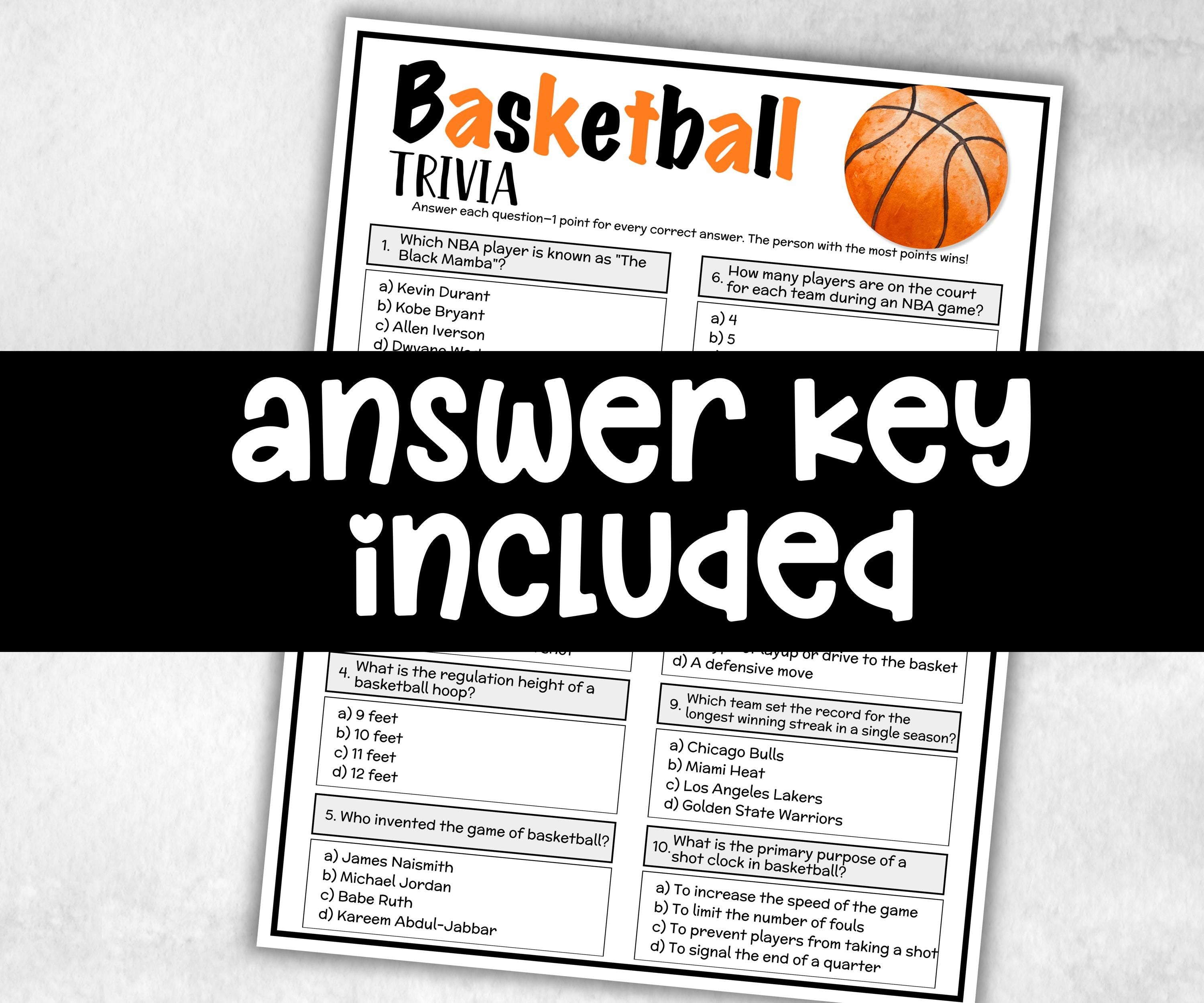 Printable Basketball Trivia, Sports Theme Birthday Activity, Senior Trivia Night, Athletic Game, NBA NCAA, summer Spring fall, Championship-Holidays -TheHustlingCatLady-Party Games