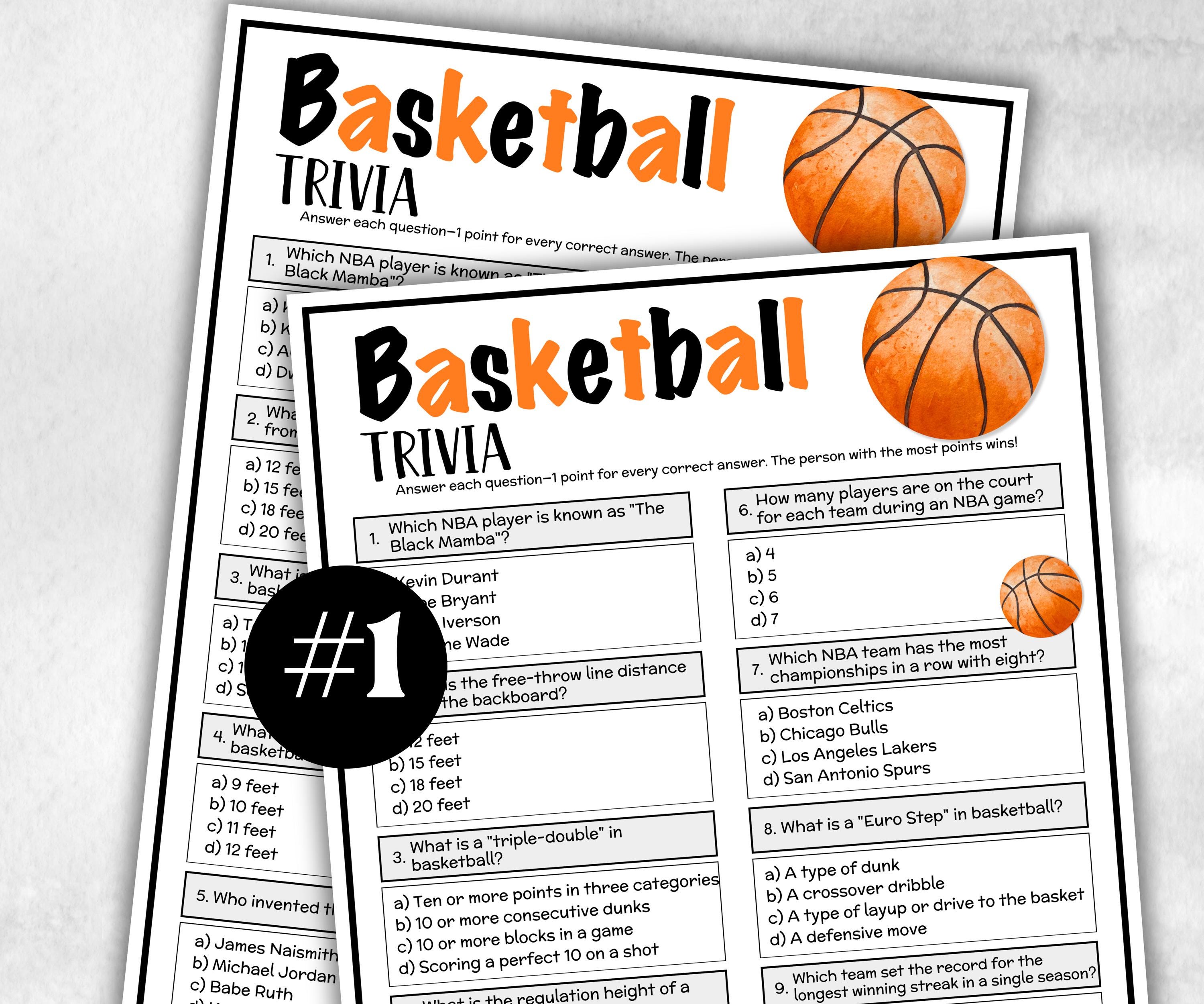 Printable Basketball Trivia, Sports Theme Birthday Activity, Senior Trivia Night, Athletic Game, NBA NCAA, summer Spring fall, Championship-Holidays -TheHustlingCatLady-Party Games
