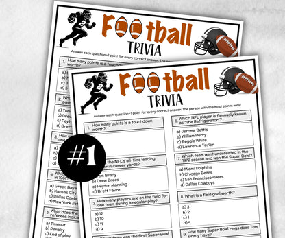 Printable Football Trivia, Sports Themed Birthday, Super bowl Squares party, Athletic Game, summer Spring fall, reunion, football playoff-Holidays -TheHustlingCatLady-Party Games