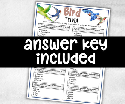 Printable Bird Trivia, Theme Birthday, Seniors Trivia Night, summer Spring, dill with it, Sunday School, Women Ministry, xmas family reunion-Holidays -TheHustlingCatLady-Party Games