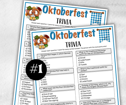 Printable Oktoberfest Trivia, Beer Theme Birthday, Seniors Trivia Night, summer Spring, Sunday School, Beer Festival, Pretzel Party,bavarian-Holidays -TheHustlingCatLady-Party Games