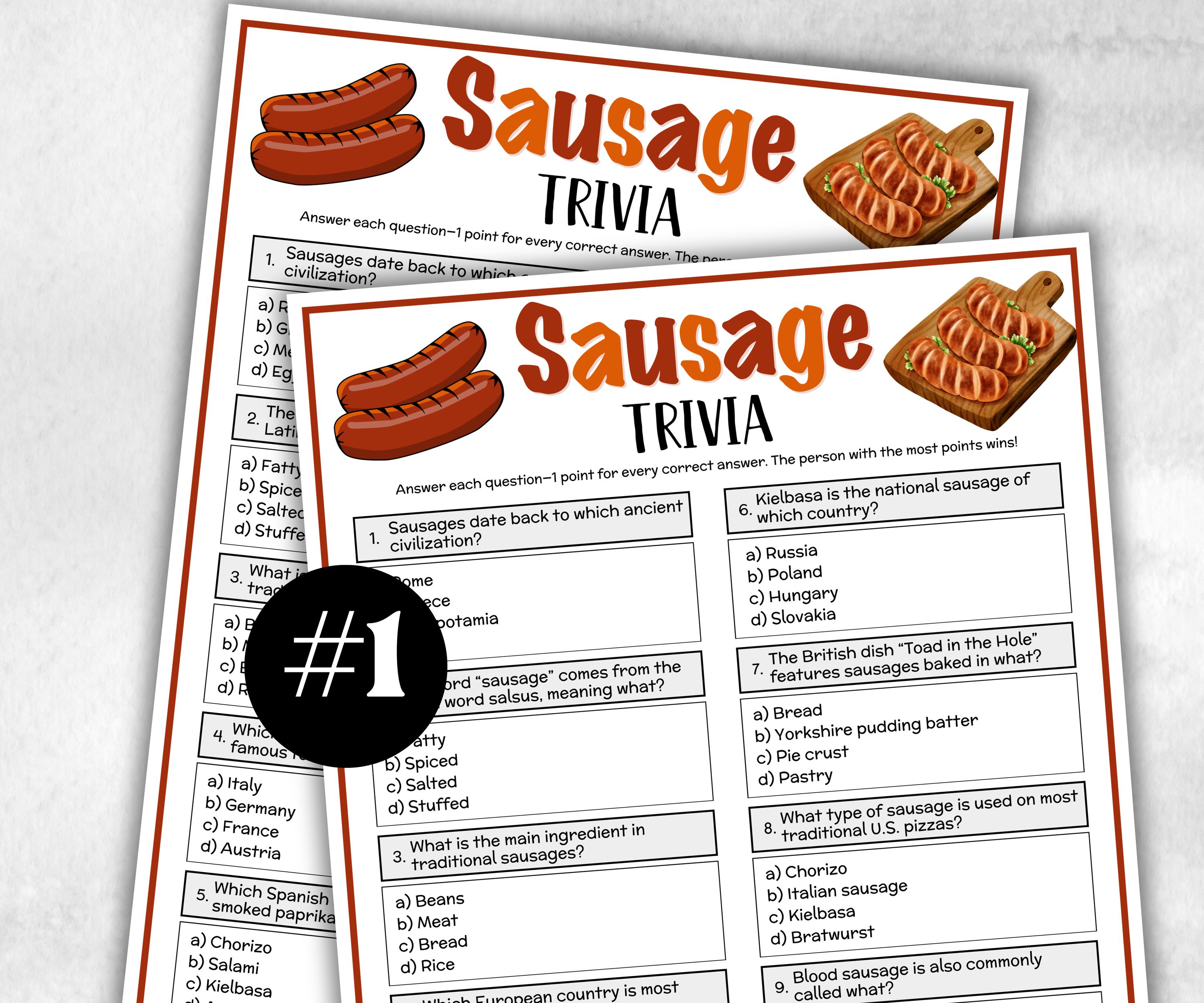Sausage Trivia, Barbeque Theme Birthday, Seniors Trivia Night, summer Spring, BBQ, Mexican Fiesta, Spanish, Hot Dog, Cinco De Mayo, 4th July-Holidays -TheHustlingCatLady-Party Games