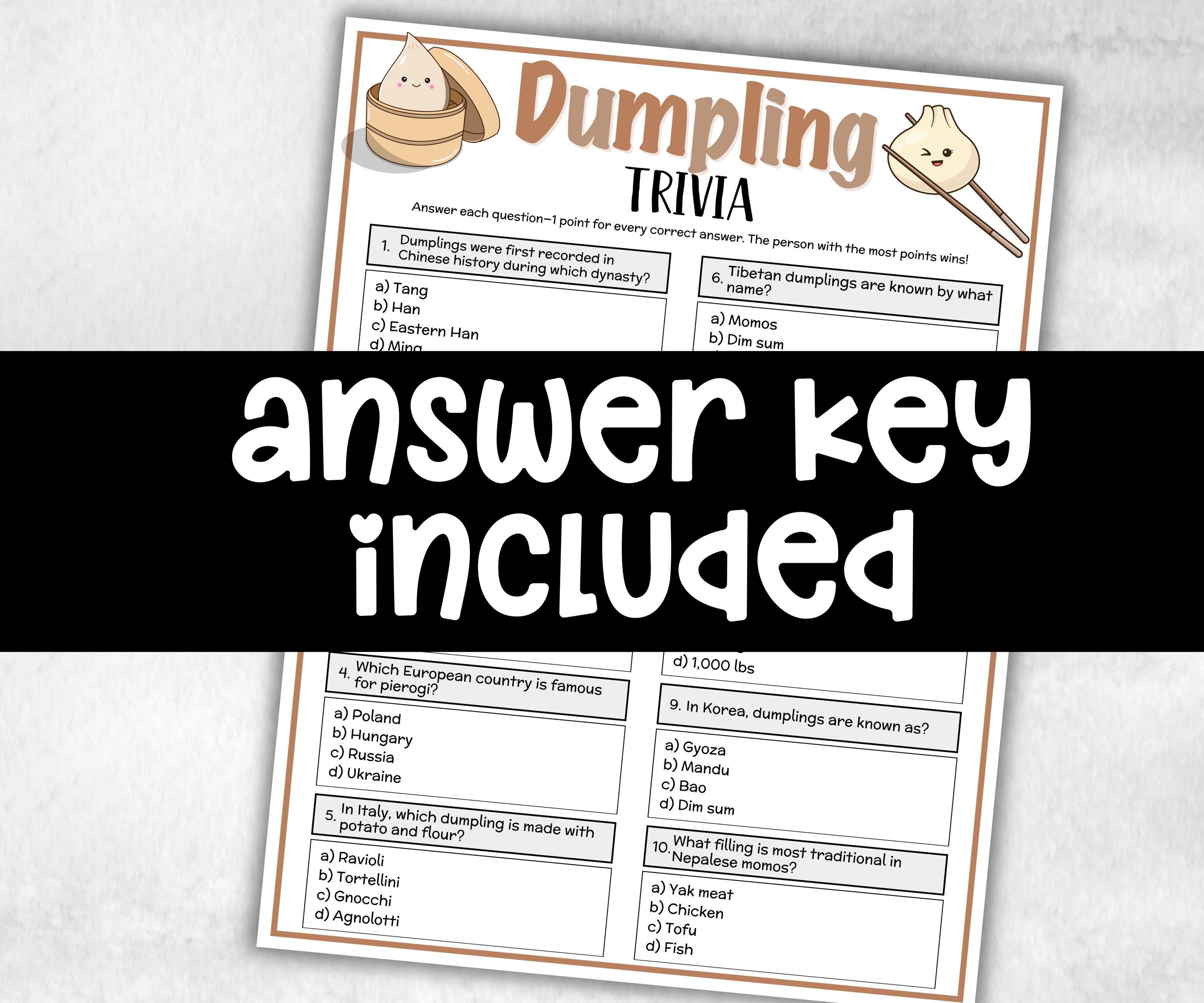 Dumpling Trivia, Asian Theme Birthday, Senior Trivia Night, summer Spring, Sunday School, Women Ministry, Chinese Baby Shower, xiao long bao-Holidays -TheHustlingCatLady-Party Games