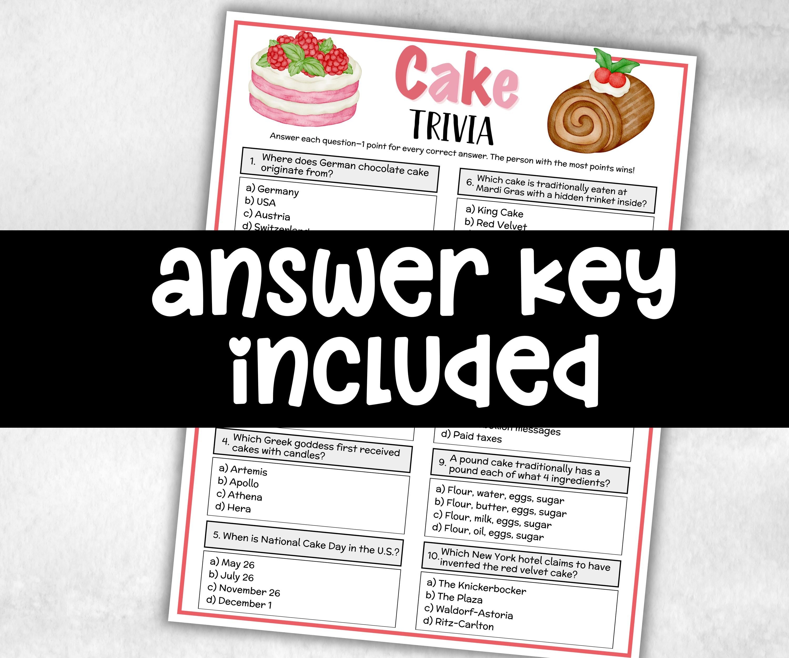Printable Cake Trivia, Cake Theme Birthday, Senior Trivia Night, summer Spring, Sunday School, Women Ministry, Sweets Baby Shower, Sprinkles-Holidays -TheHustlingCatLady-Party Games