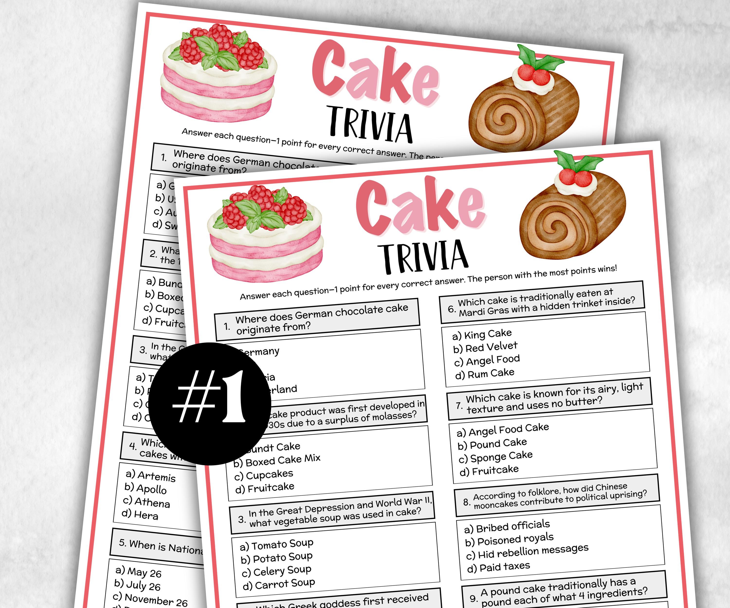 Printable Cake Trivia, Cake Theme Birthday, Senior Trivia Night, summer Spring, Sunday School, Women Ministry, Sweets Baby Shower, Sprinkles-Holidays -TheHustlingCatLady-Party Games