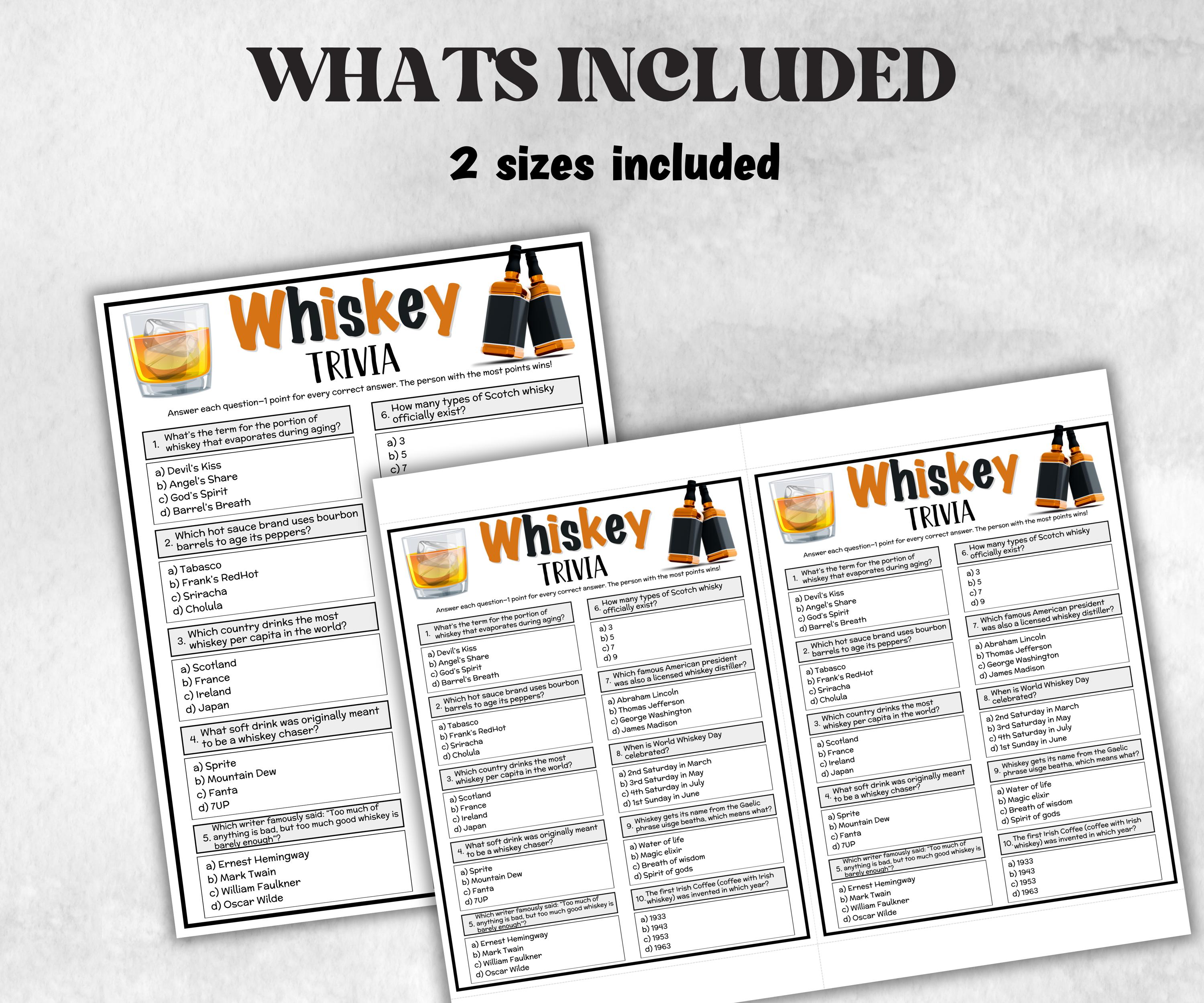 Whiskey Trivia, alcohol Theme Birthday, Senior Trivia Night, summer Spring, Sunday School, Women Ministry, Sweets Baby Shower, Wedding fun-Holidays -TheHustlingCatLady-Party Games