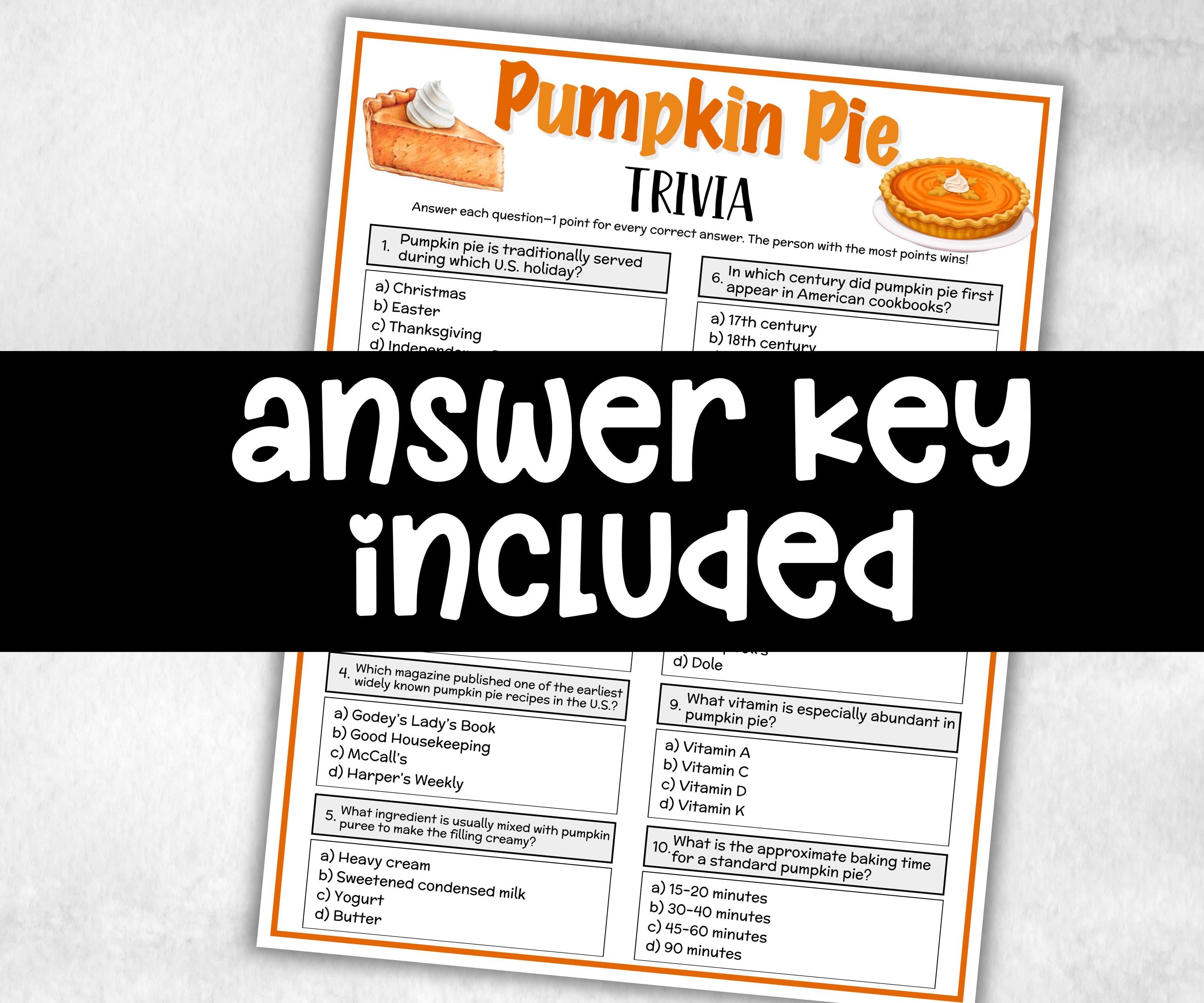 Pumpkin Pie Trivia, Thanksgiving Theme Birthday, Seniors Trivia Night, Sunday School, Women Ministry, xmas family reunion, fall autumn game-Holidays -TheHustlingCatLady-Party Games