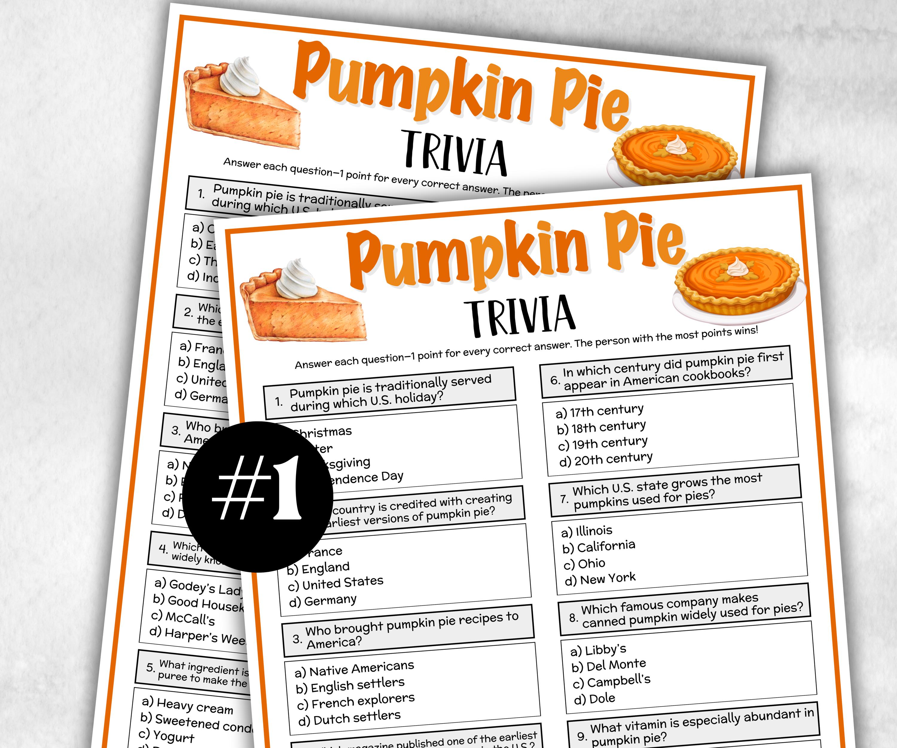 Pumpkin Pie Trivia, Thanksgiving Theme Birthday, Seniors Trivia Night, Sunday School, Women Ministry, xmas family reunion, fall autumn game-Holidays -TheHustlingCatLady-Party Games