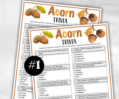 Acorn Trivia, Fall winter Theme birthday, Seniors Trivia Night, Sunday School, Women Ministry, xmas family reunion, National Acorn day, Nut-Holidays -TheHustlingCatLady-Party Games