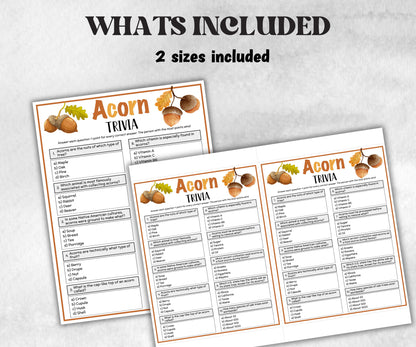 Acorn Trivia, Fall winter Theme birthday, Seniors Trivia Night, Sunday School, Women Ministry, xmas family reunion, National Acorn day, Nut-Holidays -TheHustlingCatLady-Party Games