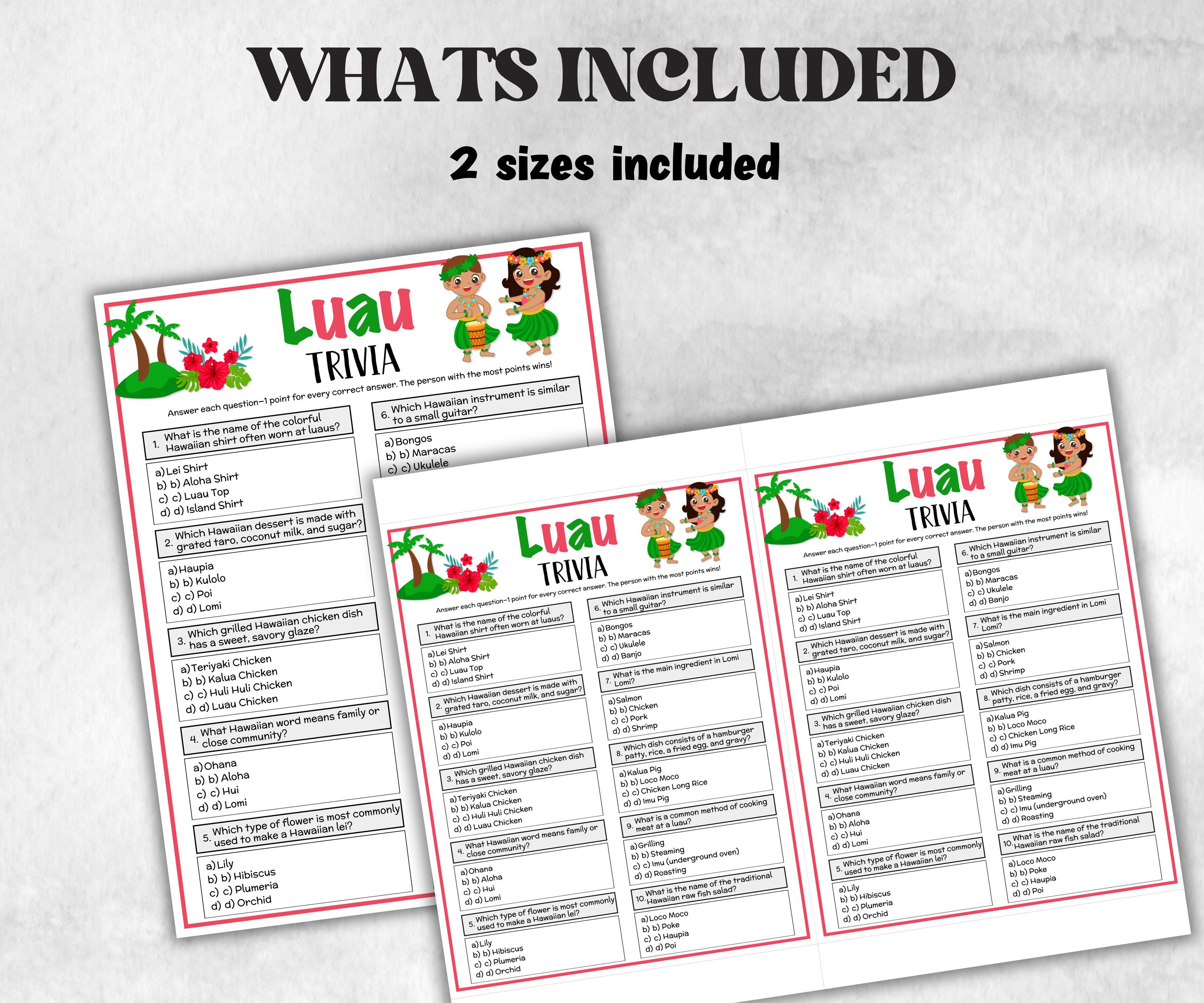 Luau Trivia, Aloha Beach Theme Birthday, Seniors Trivia Night, Sunday School, family reunion, Hawaii, summer group, Tropical tiki party fun-Holidays -TheHustlingCatLady-Party Games