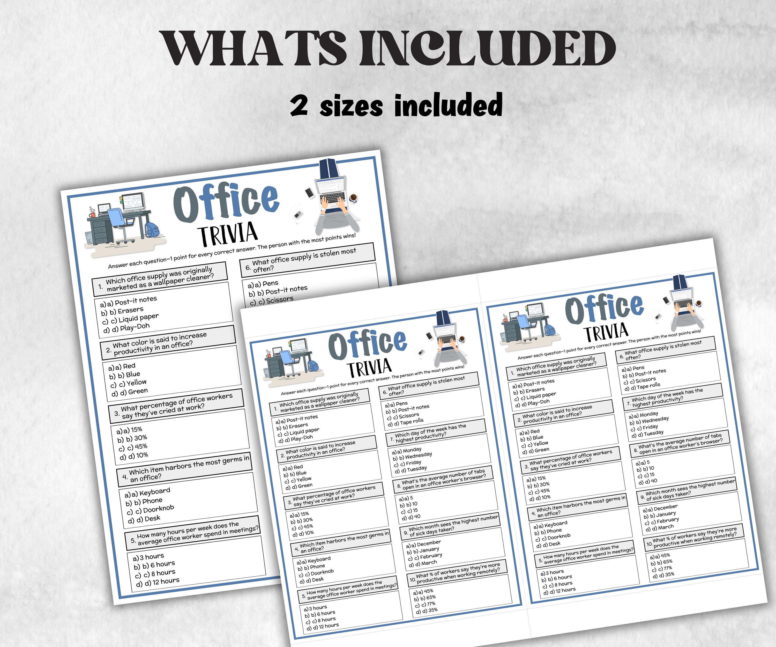 Office Trivia, office Theme Birthday, Seniors Trivia Night, Sunday School, Women Ministry, xmas family reunion, fall autumn game, coworkers-Holidays -TheHustlingCatLady-Party Games