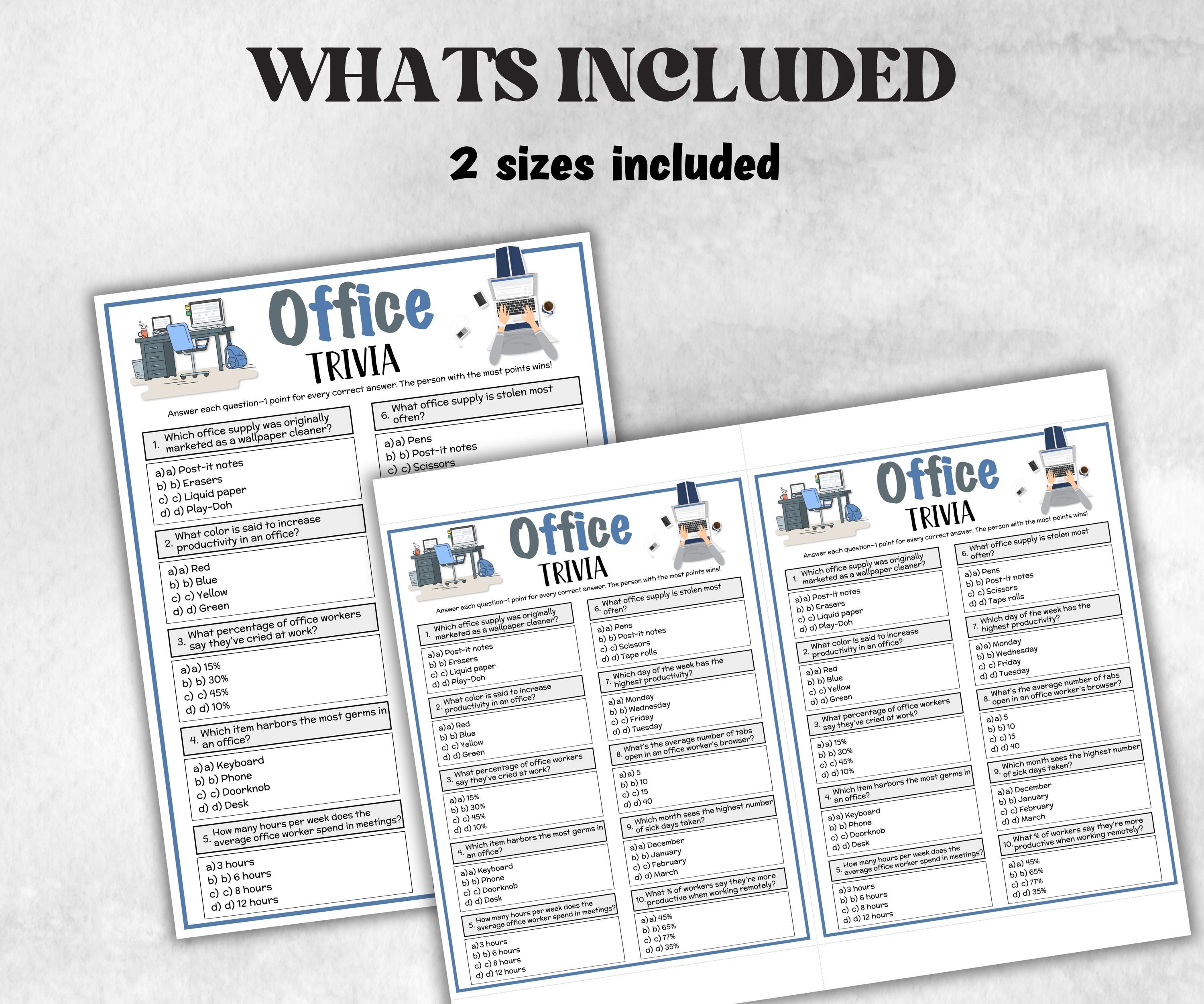 Office Trivia, office Theme Birthday, Seniors Trivia Night, Sunday School, Women Ministry, xmas family reunion, fall autumn game, coworkers-Holidays -TheHustlingCatLady-Party Games