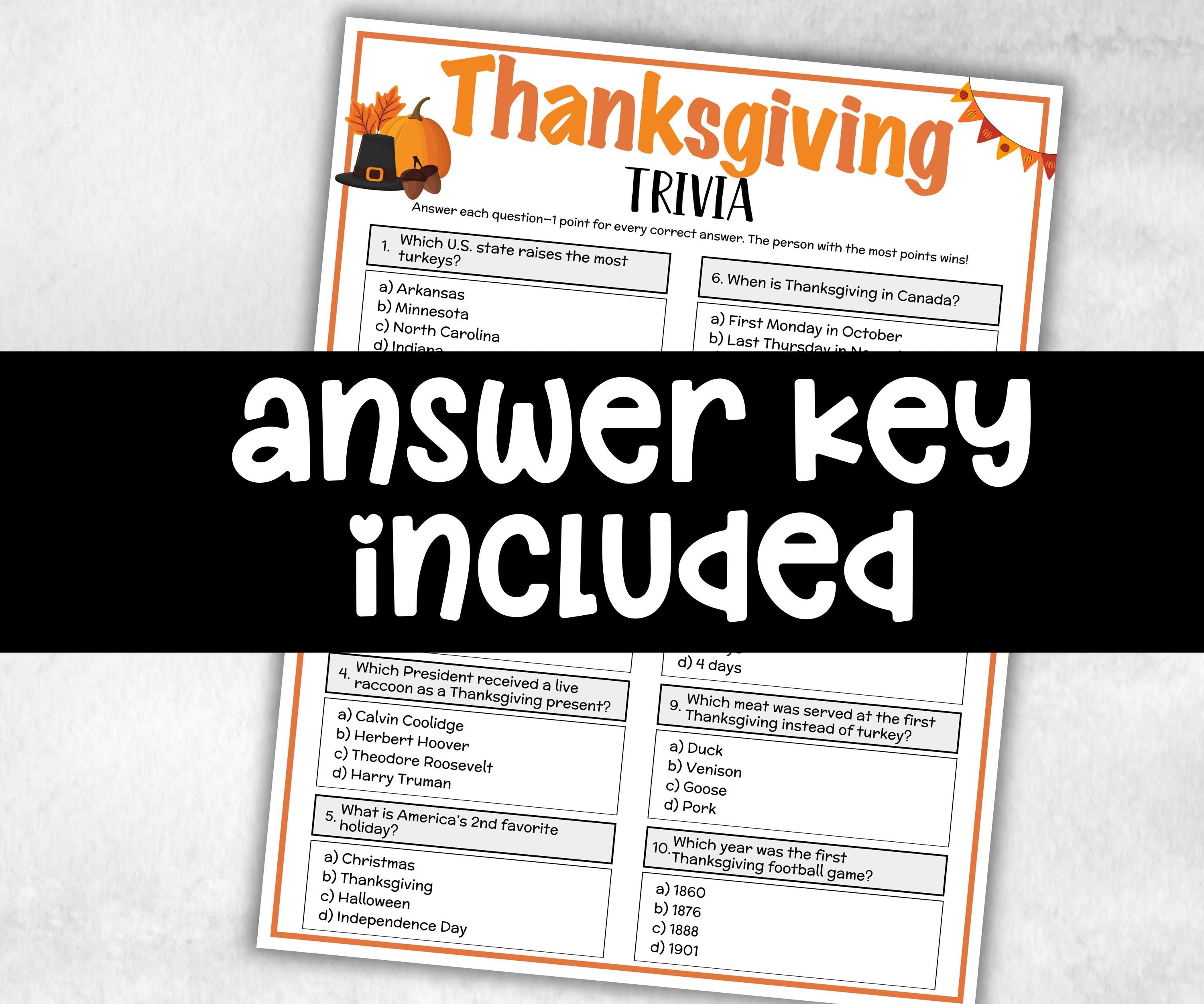 Thanksgiving Trivia, Friendsgiving Theme Birthday, Seniors Trivia Night, Sunday School, Fall autimn, family reunion, first Church birthday-Holidays -TheHustlingCatLady-Party Games