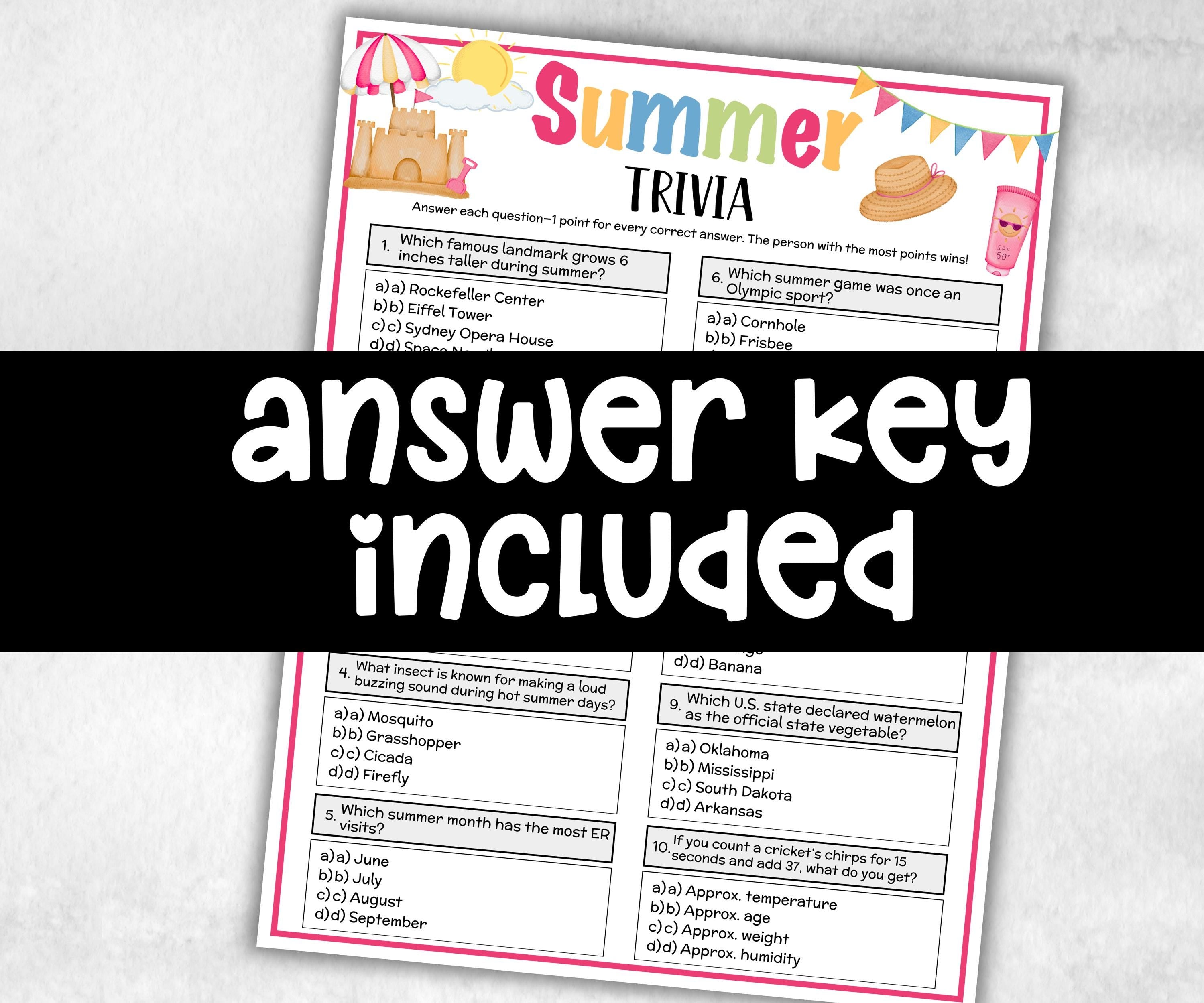Summer Trivia, Friendsgiving Theme Birthday, Senior Trivia Night, Sunday, Beach Vacation, first Church birthday, pool party, end of school-Holidays -TheHustlingCatLady-Party Games