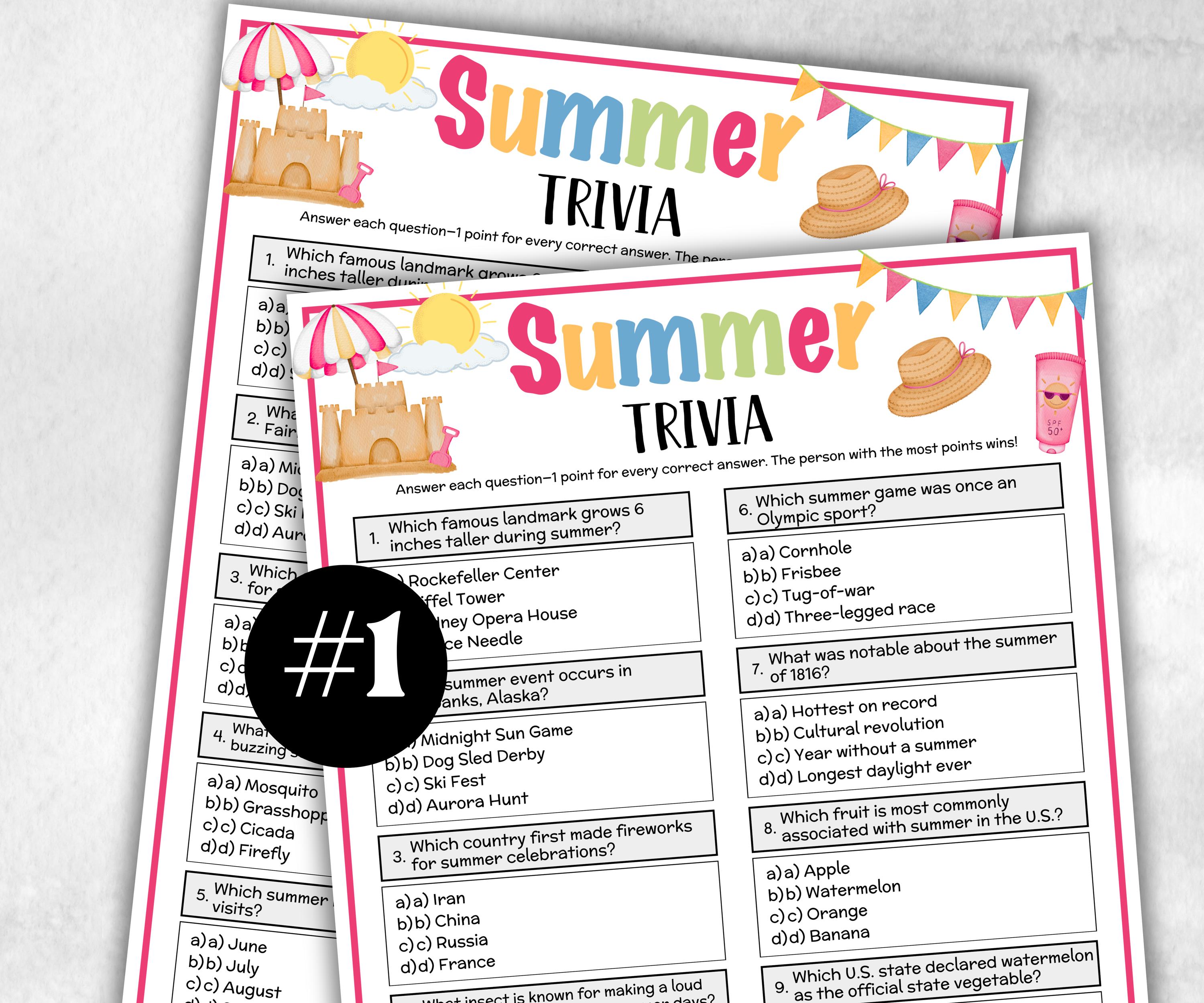 Summer Trivia, Friendsgiving Theme Birthday, Senior Trivia Night, Sunday, Beach Vacation, first Church birthday, pool party, end of school-Holidays -TheHustlingCatLady-Party Games
