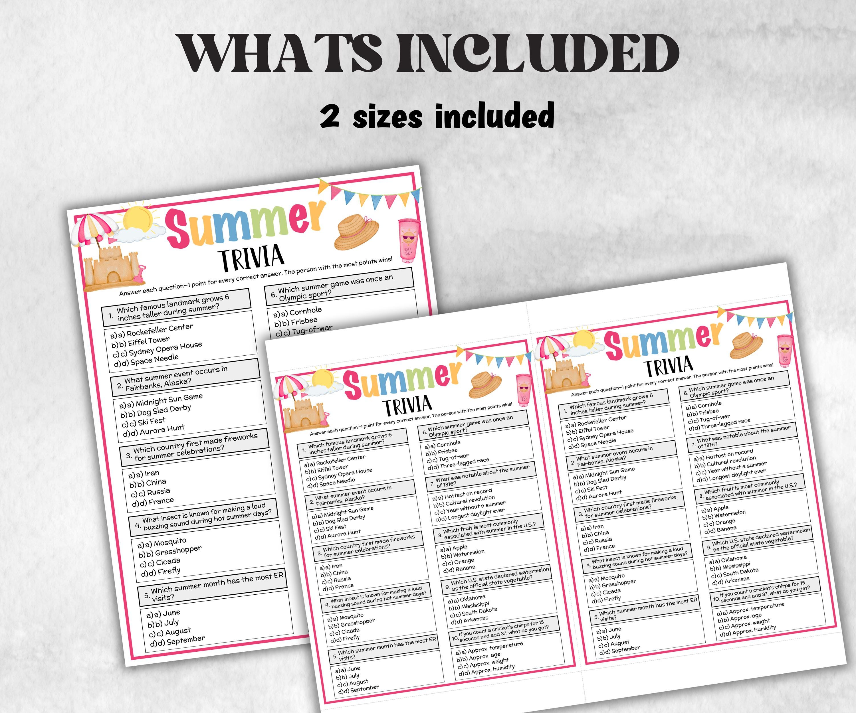 Summer Trivia, Friendsgiving Theme Birthday, Senior Trivia Night, Sunday, Beach Vacation, first Church birthday, pool party, end of school-Holidays -TheHustlingCatLady-Party Games