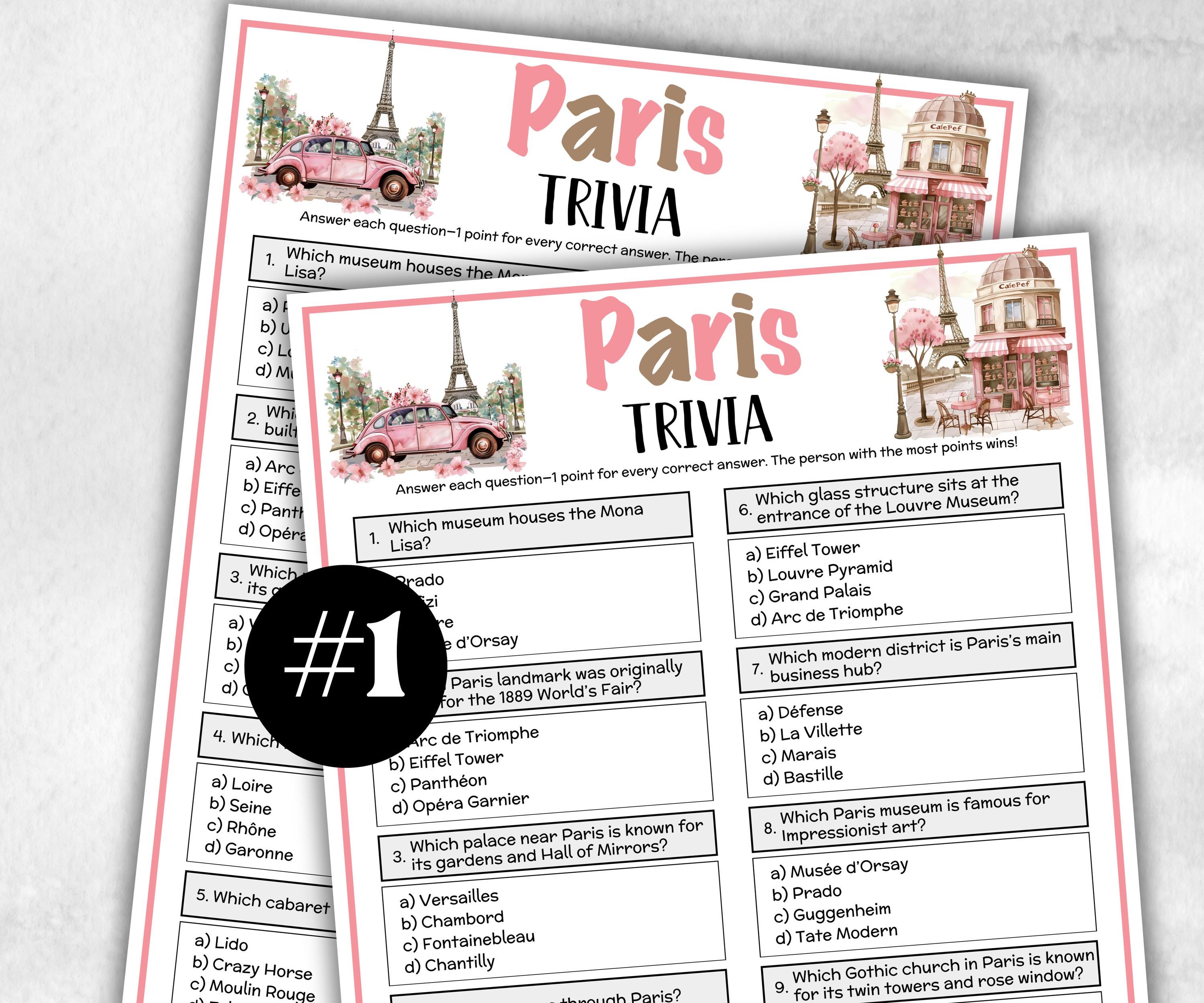 Paris Trivia, French Theme Birthday, Seniors Trivia Night, Sunday School, Women Ministry, family reunion, Ghost game, first Travel birthday-Holidays -TheHustlingCatLady-Party Games