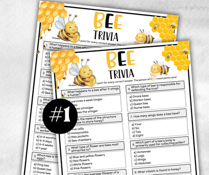 Bee Trivia, Bee Theme Birthday, Seniors Trivia Night, Sunday School, Women Ministry, family reunion game, first birthday, bridal shower game-Holidays -TheHustlingCatLady-Party Games