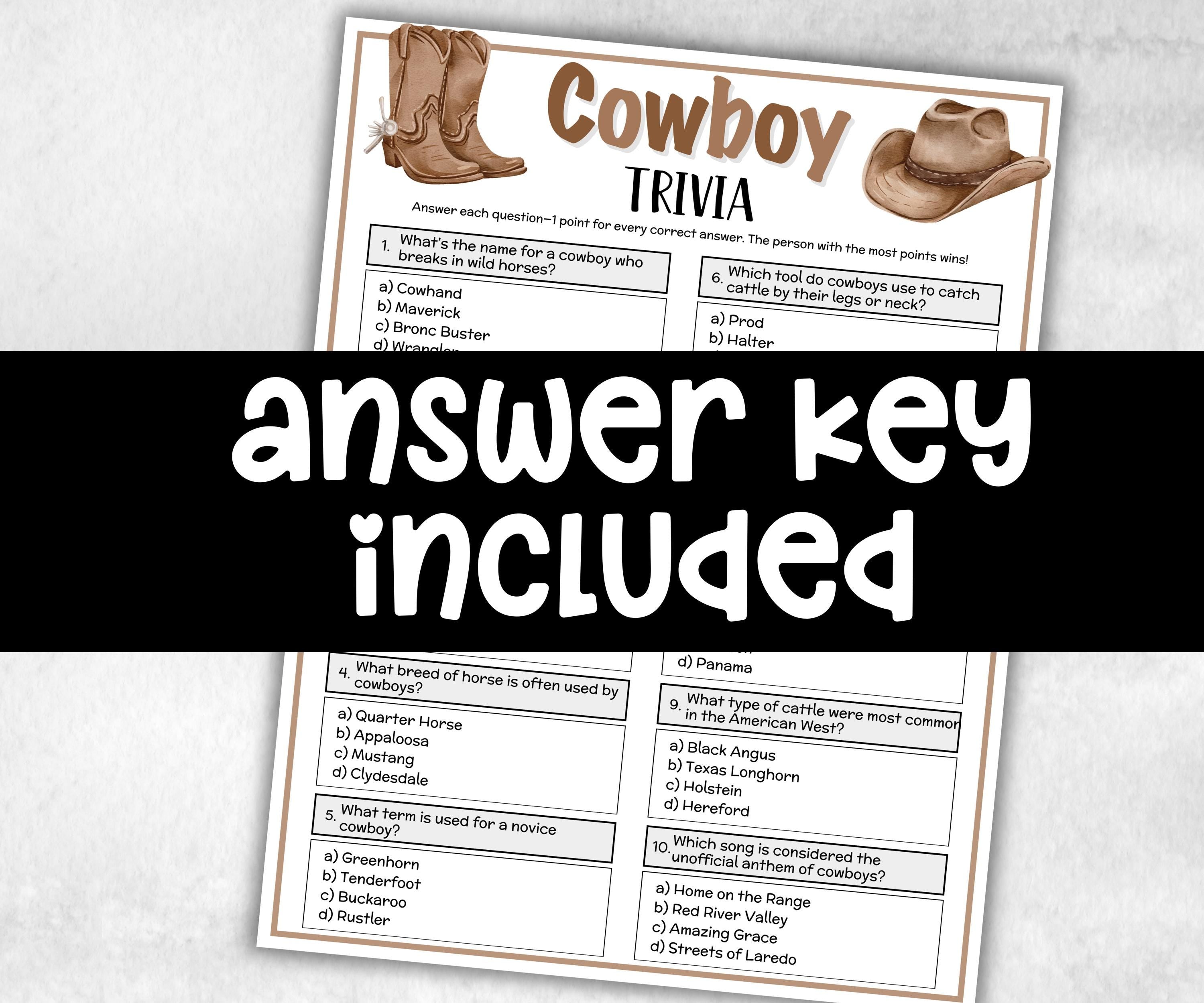 Cowboy Trivia, Lasso Theme Birthday, Seniors Trivia Night, Sunday School, family reunion game, first birthday, Rodeo Texas Mexican Ranch fun-Holidays -TheHustlingCatLady-Party Games