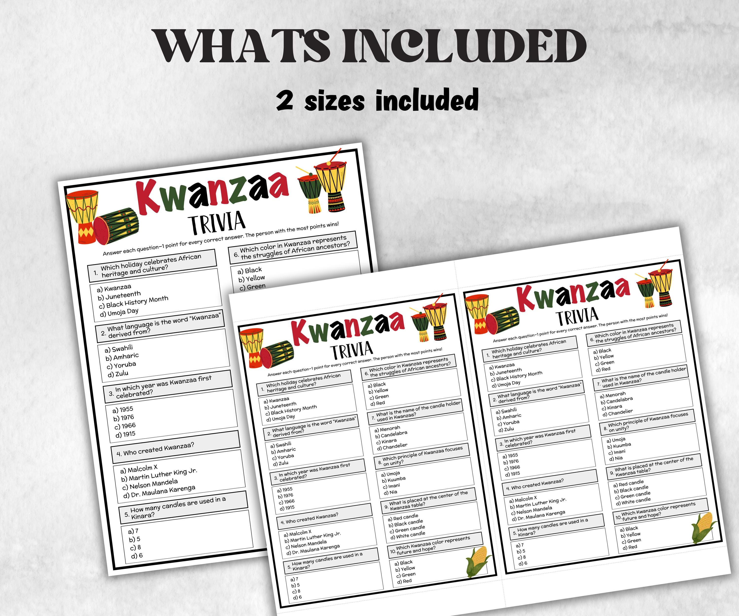 Kwanzaa Trivia, Culture Theme Birthday, Seniors Trivia Night, Sunday School, family reunion game, first birthday, African American,Religious-Holidays -TheHustlingCatLady-Party Games