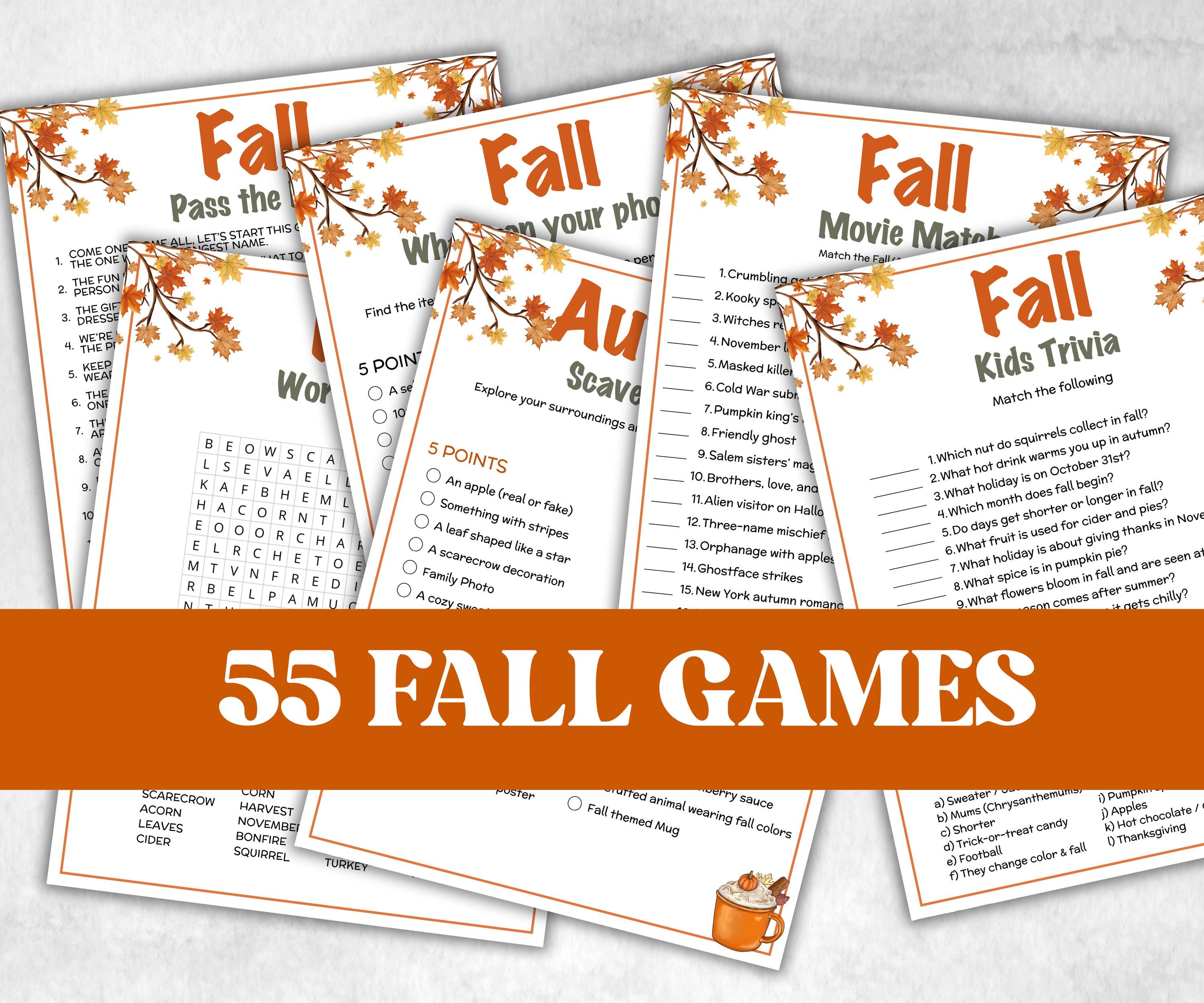 Fall Games Bundle, fall Season, Autumn Match UpTrivia Game, , Senior Game night, family game activity, Kids Teen Adult party guess games-Thanksgiving -TheHustlingCatLady-Party Games