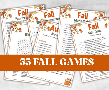 Fall Games Bundle, fall Season, Autumn Match UpTrivia Game, , Senior Game night, family game activity, Kids Teen Adult party guess games-Thanksgiving -TheHustlingCatLady-Party Games