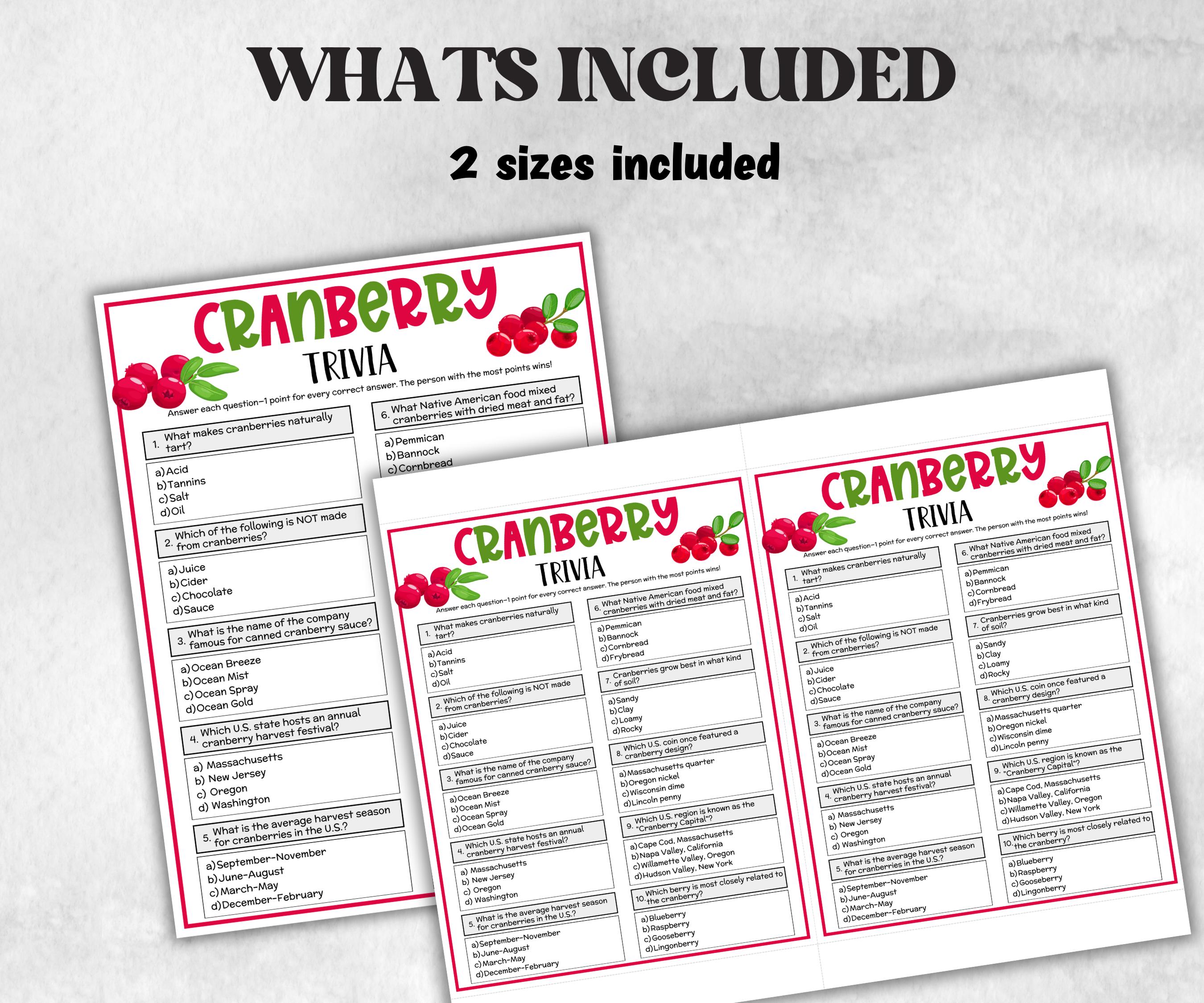 Cranberry Trivia, Thanksgiving Game, Fall Trivia,Autumn Activities, school classroom, Holiday Party Trivia, farewell moving away, reunion-Holidays -TheHustlingCatLady-Party Games