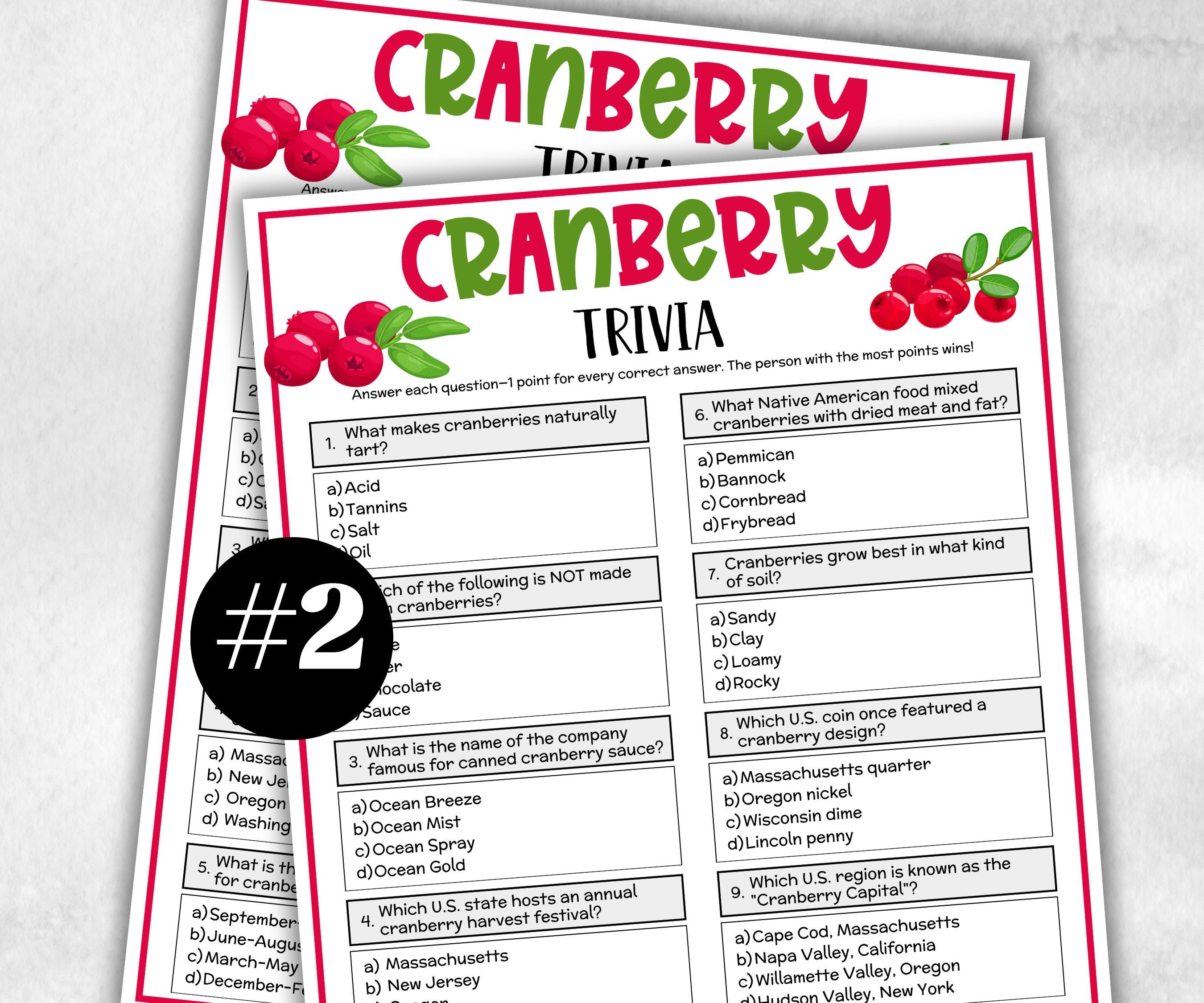 Cranberry Trivia, Thanksgiving Game, Fall Trivia,Autumn Activities, school classroom, Holiday Party Trivia, farewell moving away, reunion-Holidays -TheHustlingCatLady-Party Games