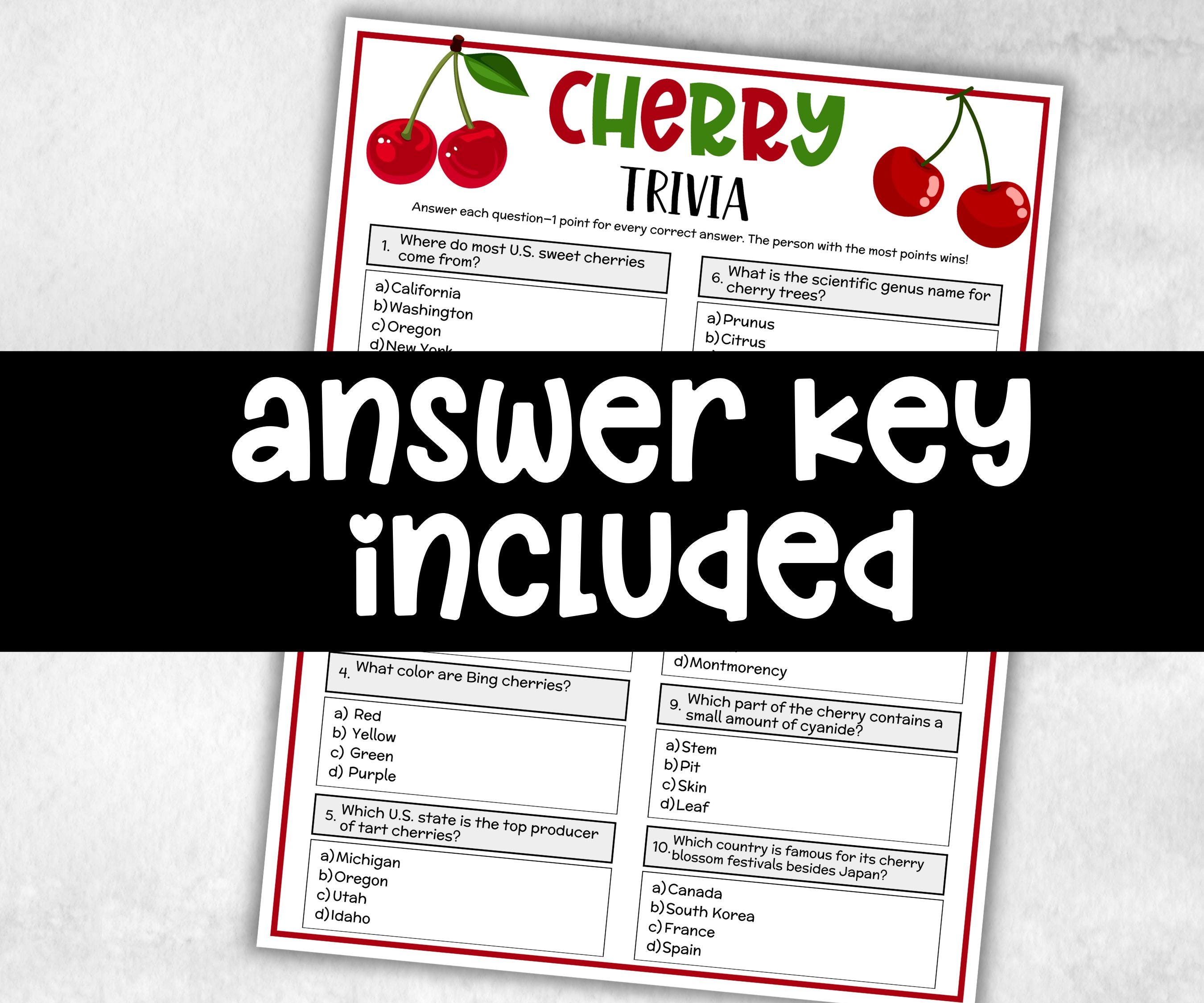 Cherry Printable Trivia, Berry Sweet Baby, First Birthday, Girl Baby Shower, bridal shower, senior quiz, Cherry Coquette, Wedding shower fun-Holidays -TheHustlingCatLady-Party Games