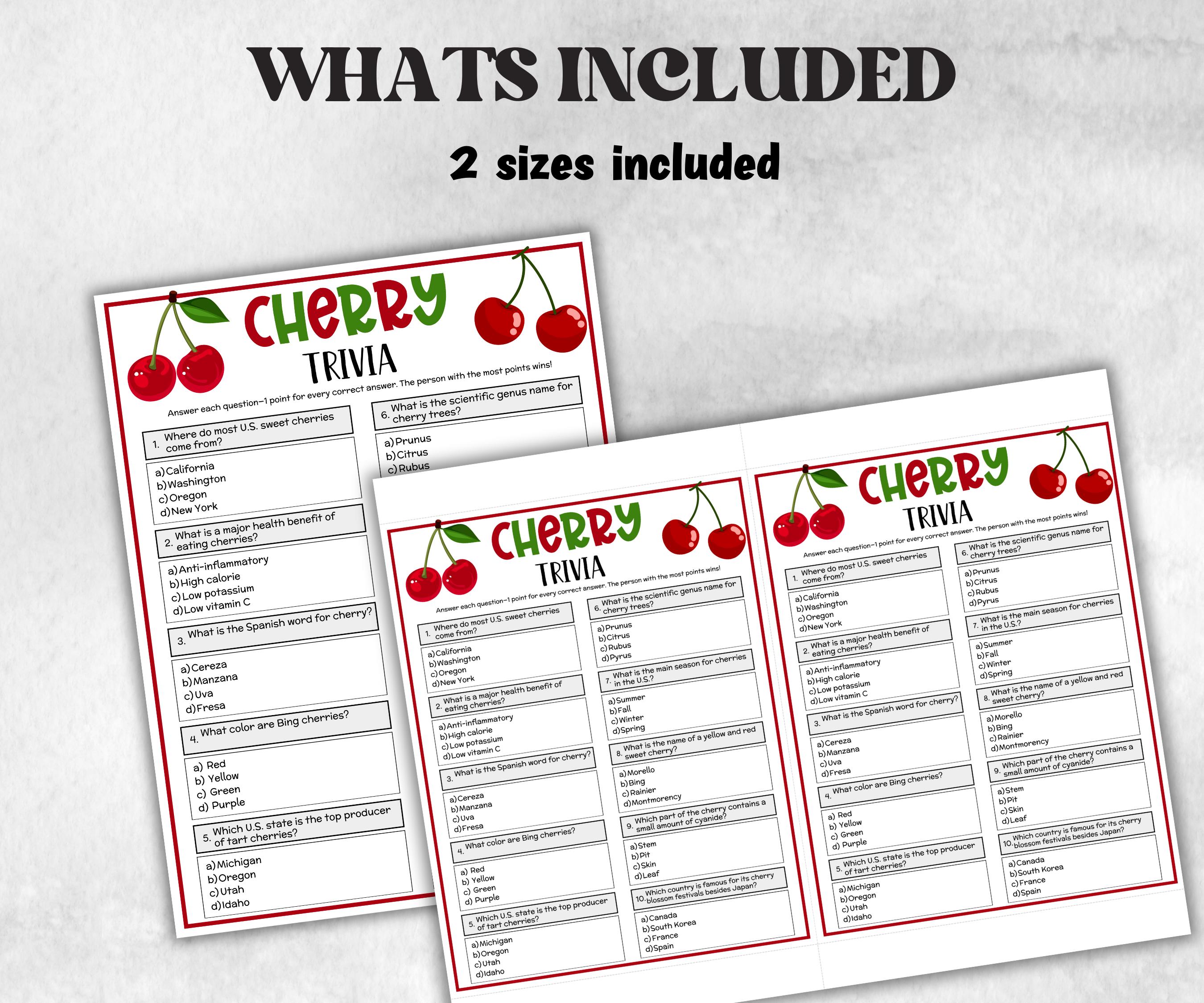 Cherry Printable Trivia, Berry Sweet Baby, First Birthday, Girl Baby Shower, bridal shower, senior quiz, Cherry Coquette, Wedding shower fun-Holidays -TheHustlingCatLady-Party Games